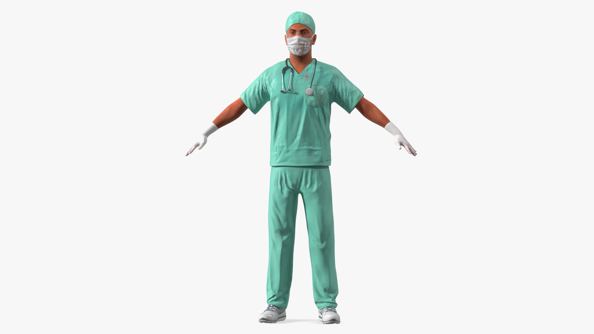 Male Surgeon Doctor wearing Mask Stained Blood Rigged for Cinema 4D 3D