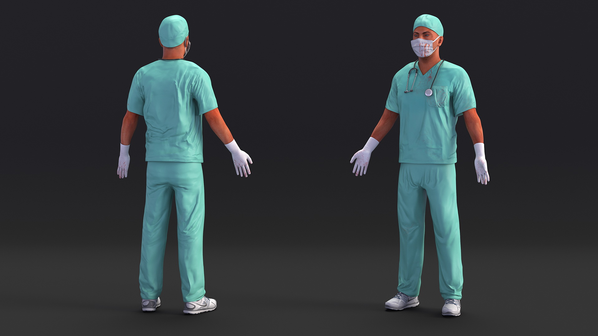 Male Surgeon Doctor wearing Mask Stained Blood Rigged for Cinema 4D 3D