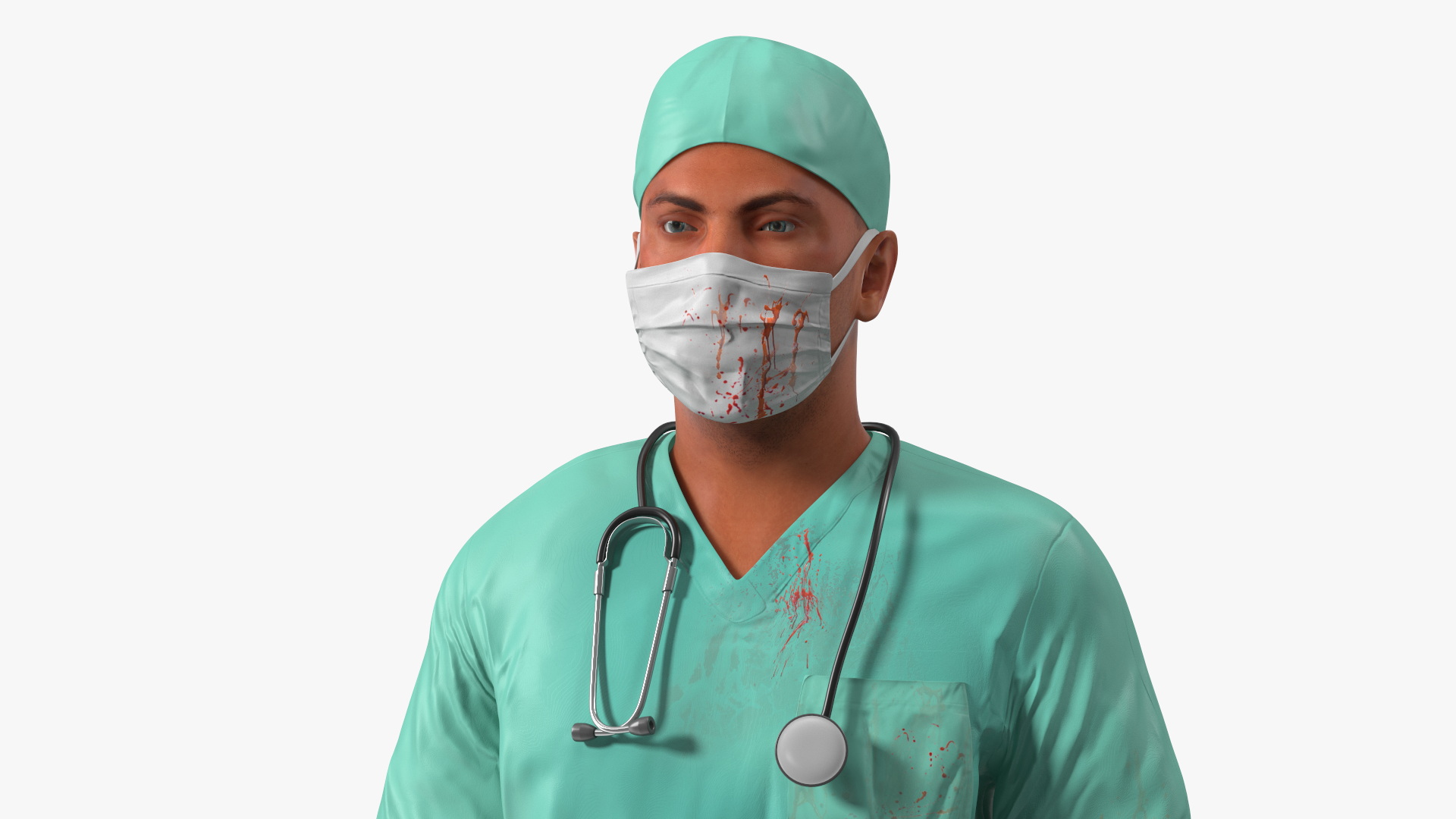 Male Surgeon Doctor wearing Mask Stained Blood Rigged for Cinema 4D 3D