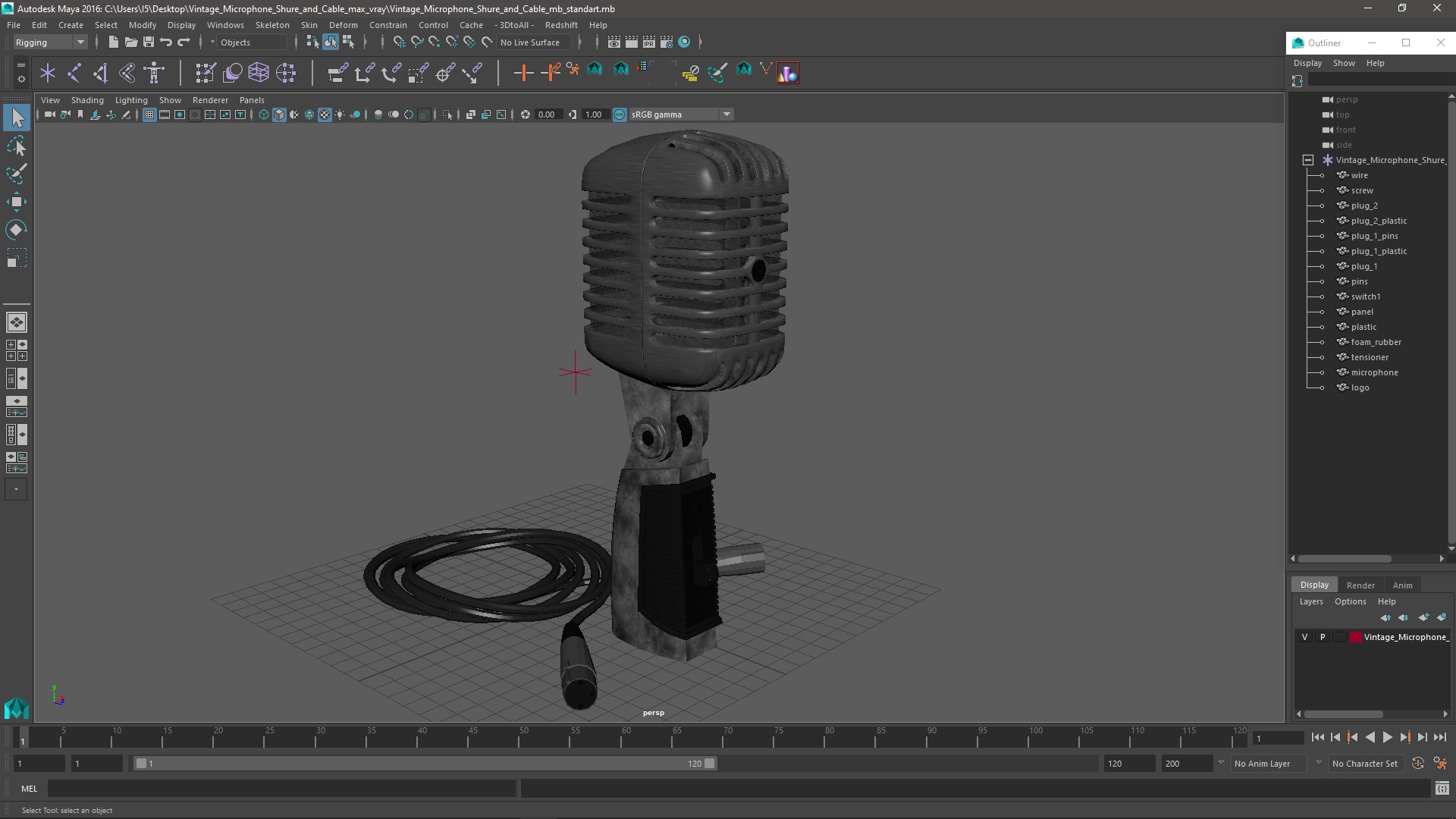 Vintage Microphone Shure and Cable 3D model