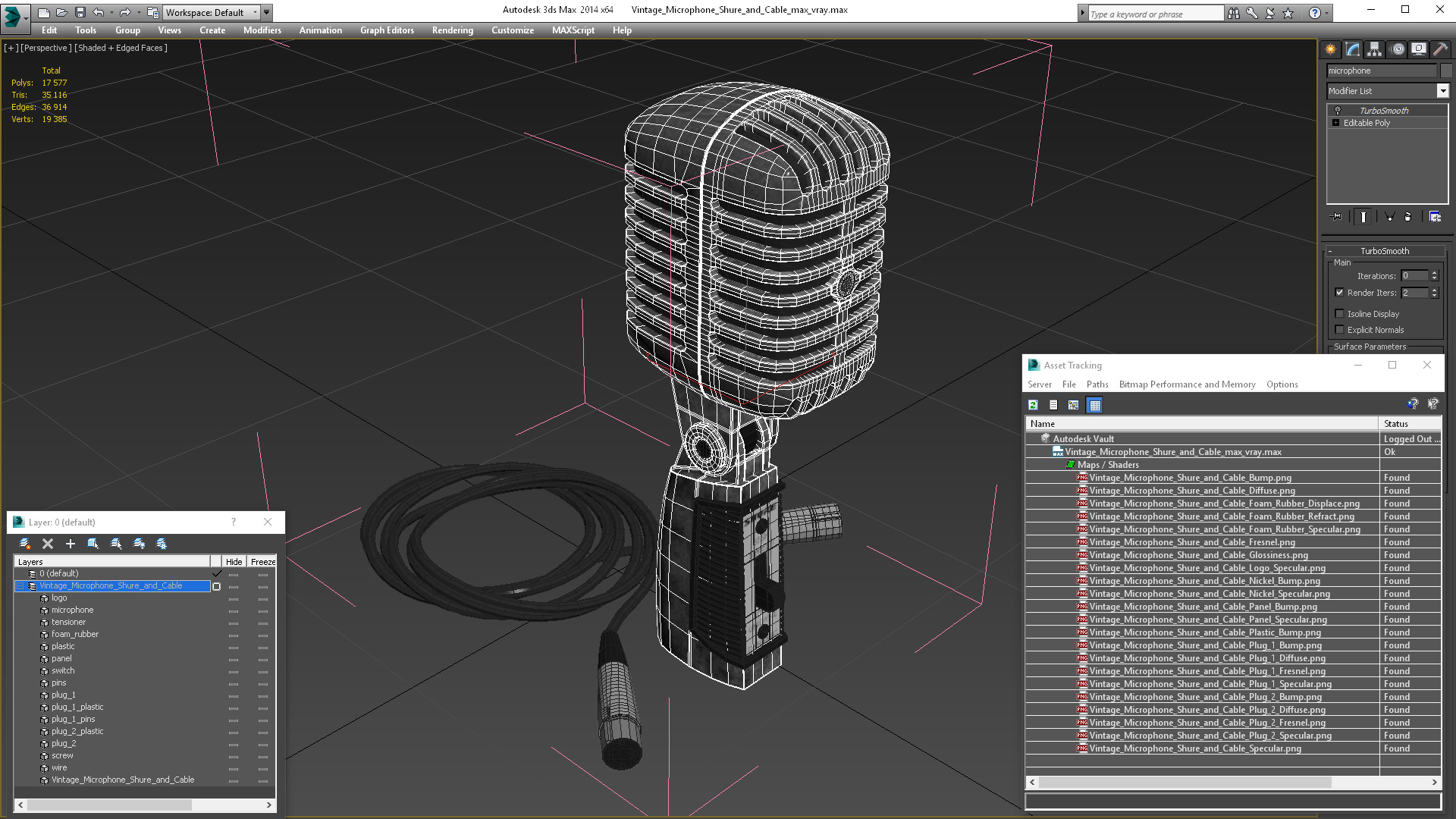 Vintage Microphone Shure and Cable 3D model