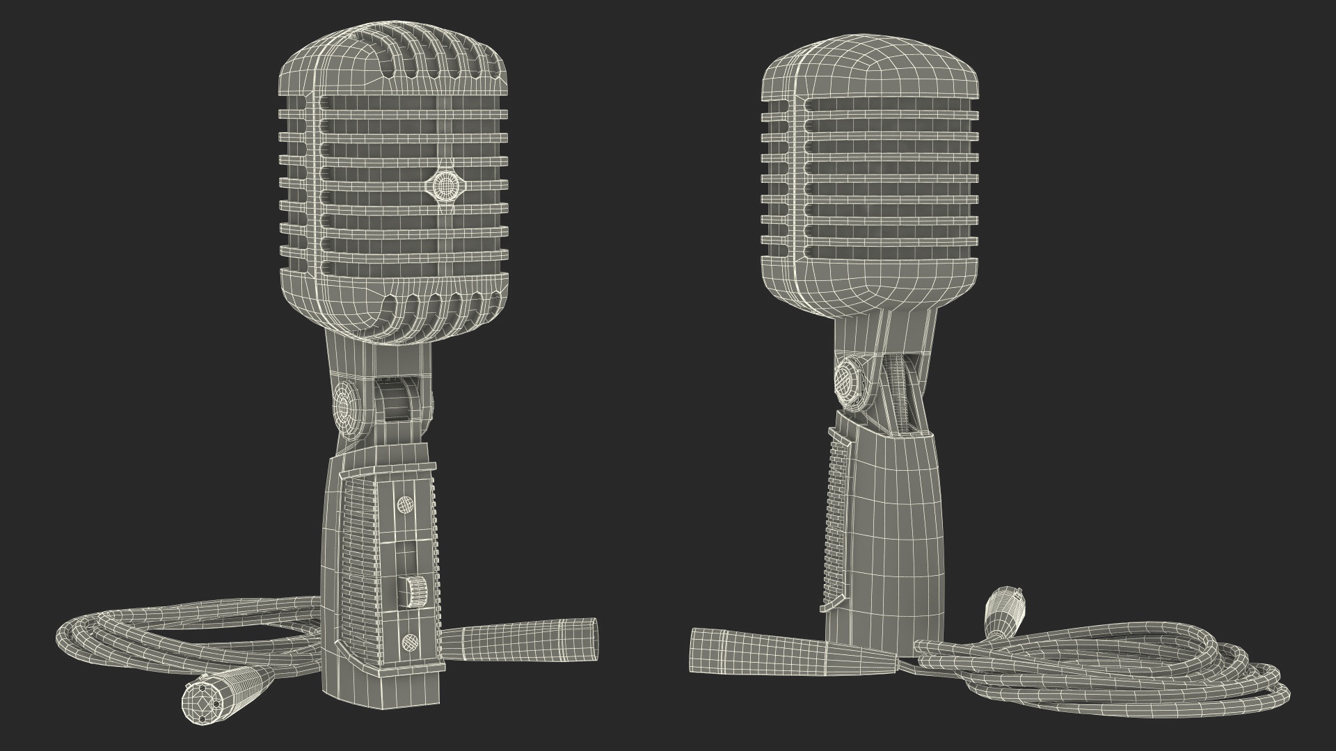 Vintage Microphone Shure and Cable 3D model