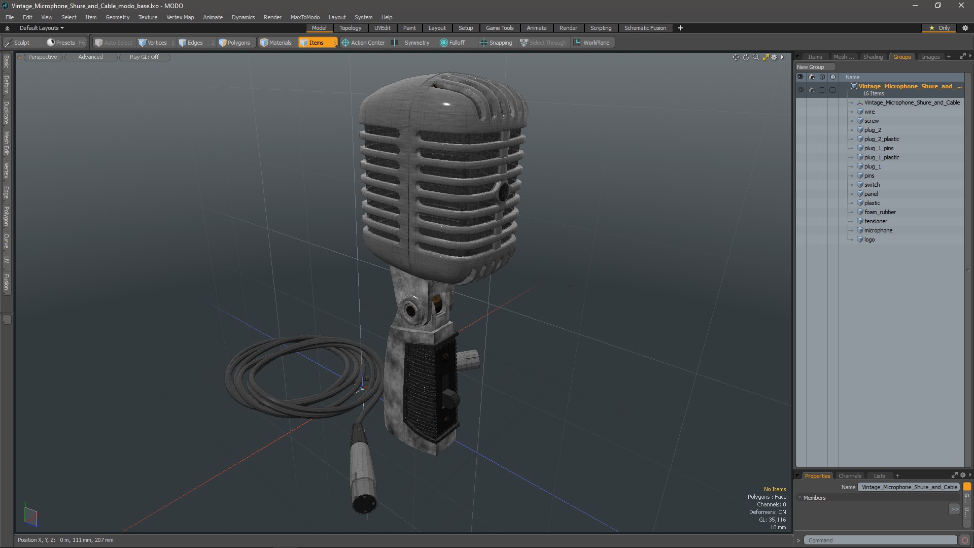Vintage Microphone Shure and Cable 3D model