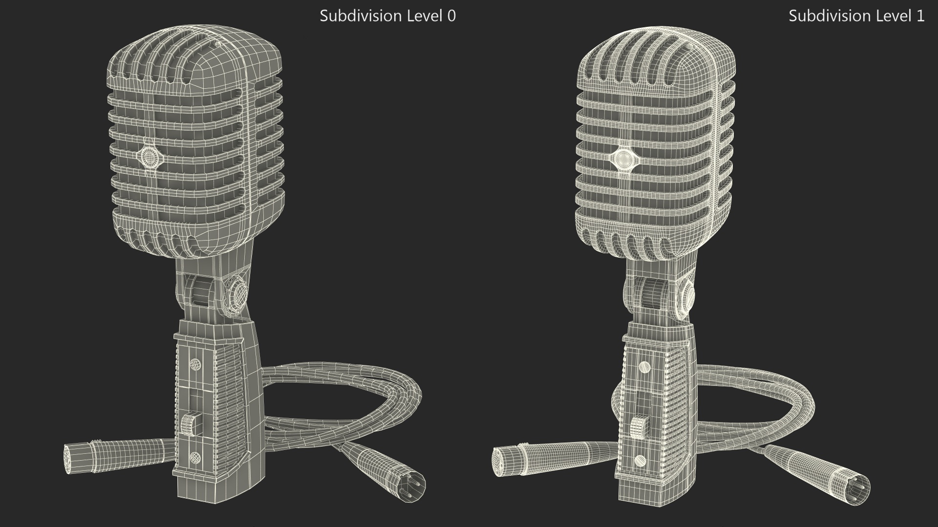 Vintage Microphone Shure and Cable 3D model