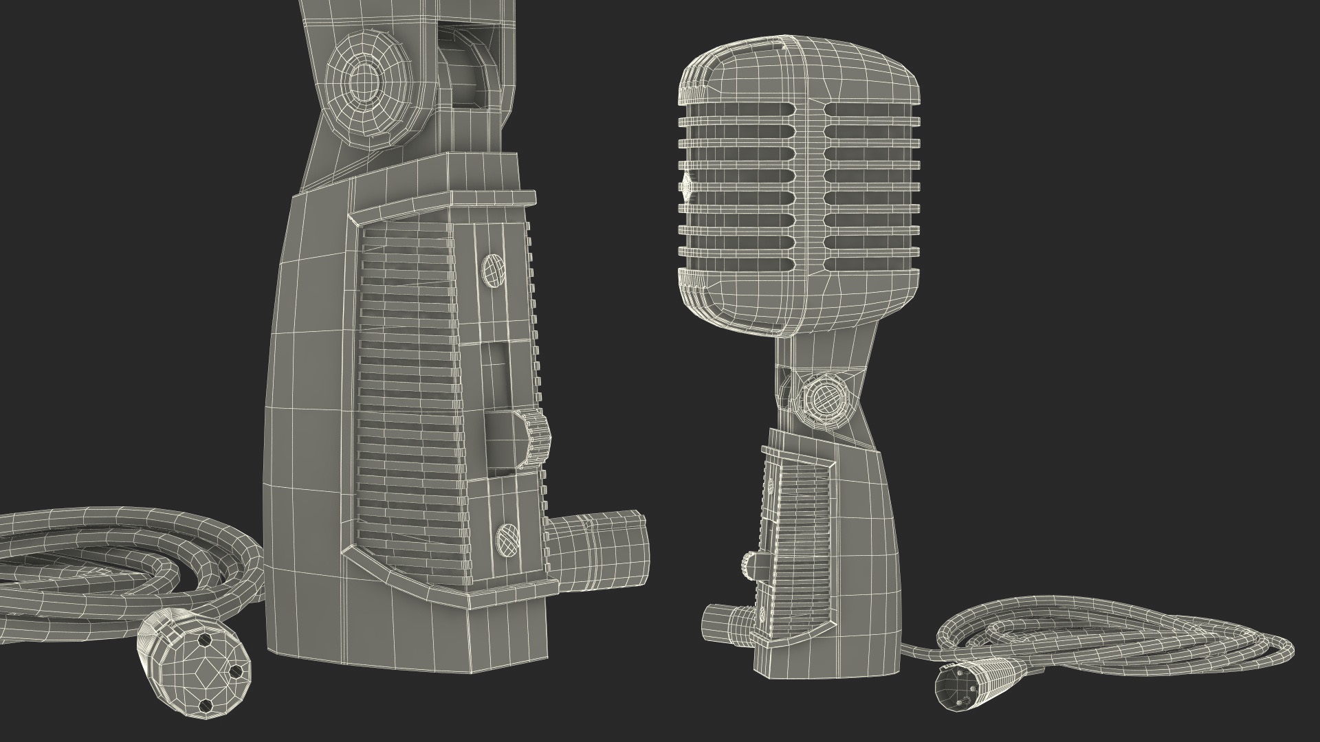 Vintage Microphone Shure and Cable 3D model
