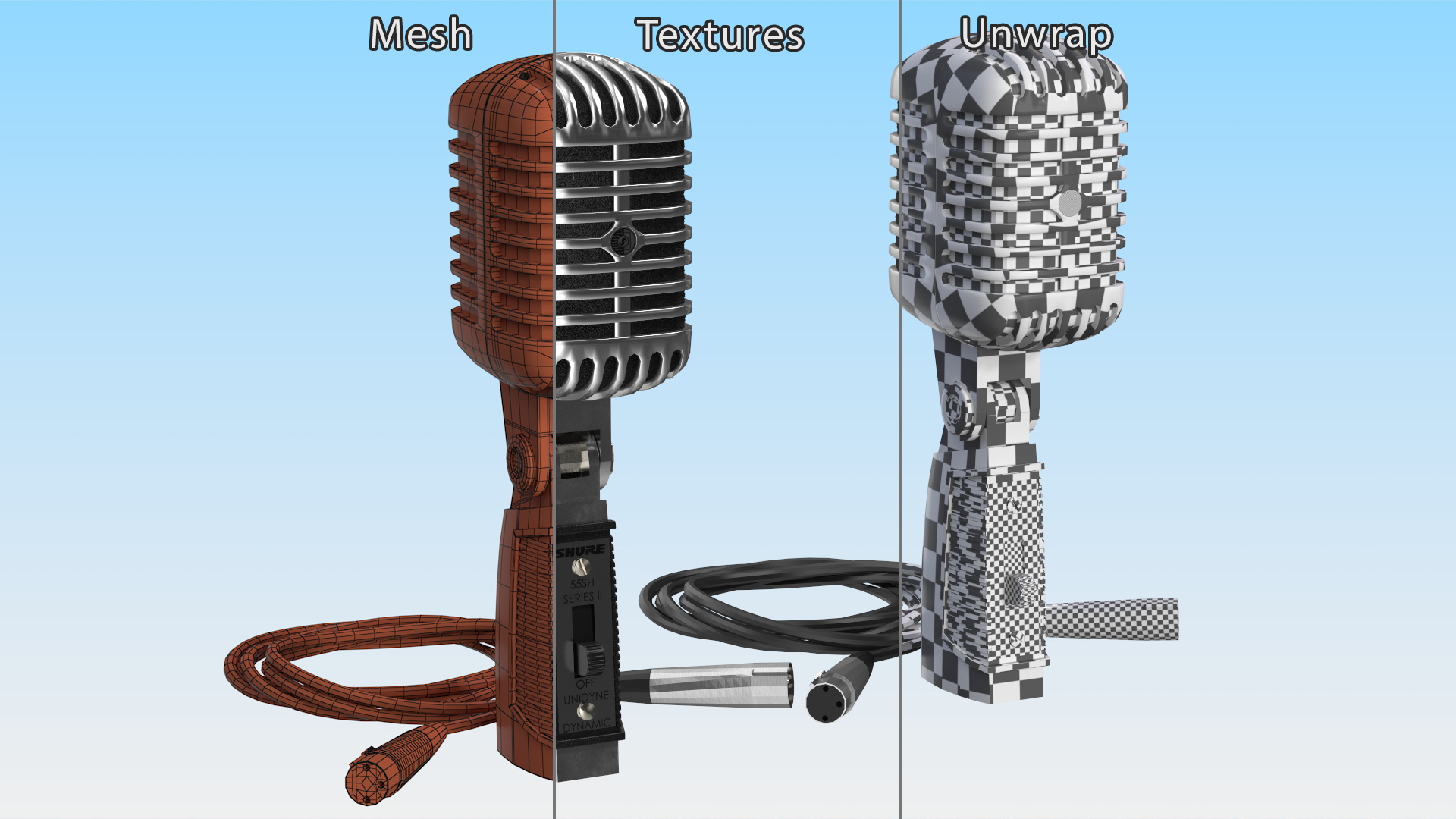 Vintage Microphone Shure and Cable 3D model