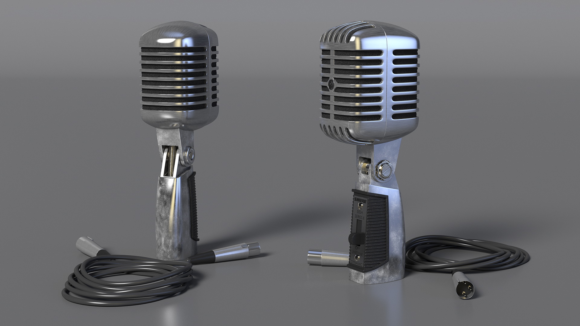 Vintage Microphone Shure and Cable 3D model