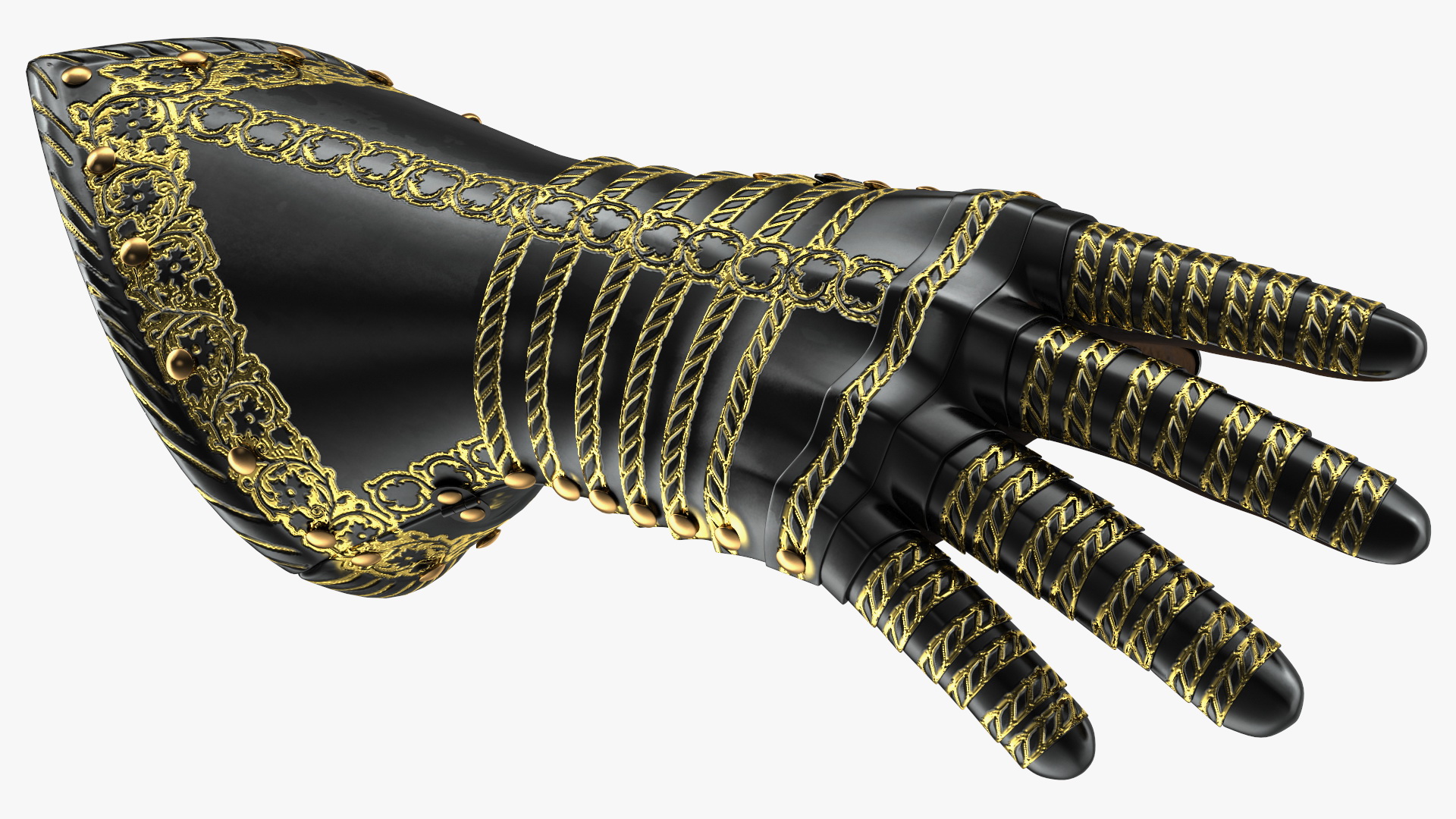 Medieval Knight Black Gold Armor Gauntlets 3D