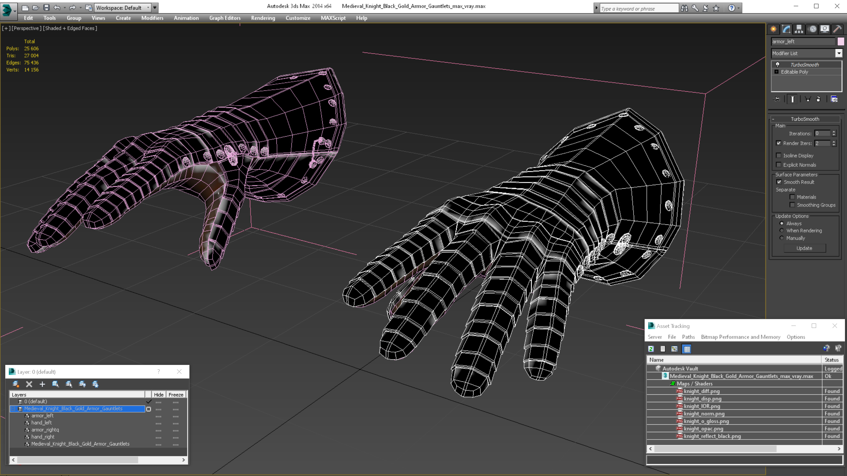 Medieval Knight Black Gold Armor Gauntlets 3D