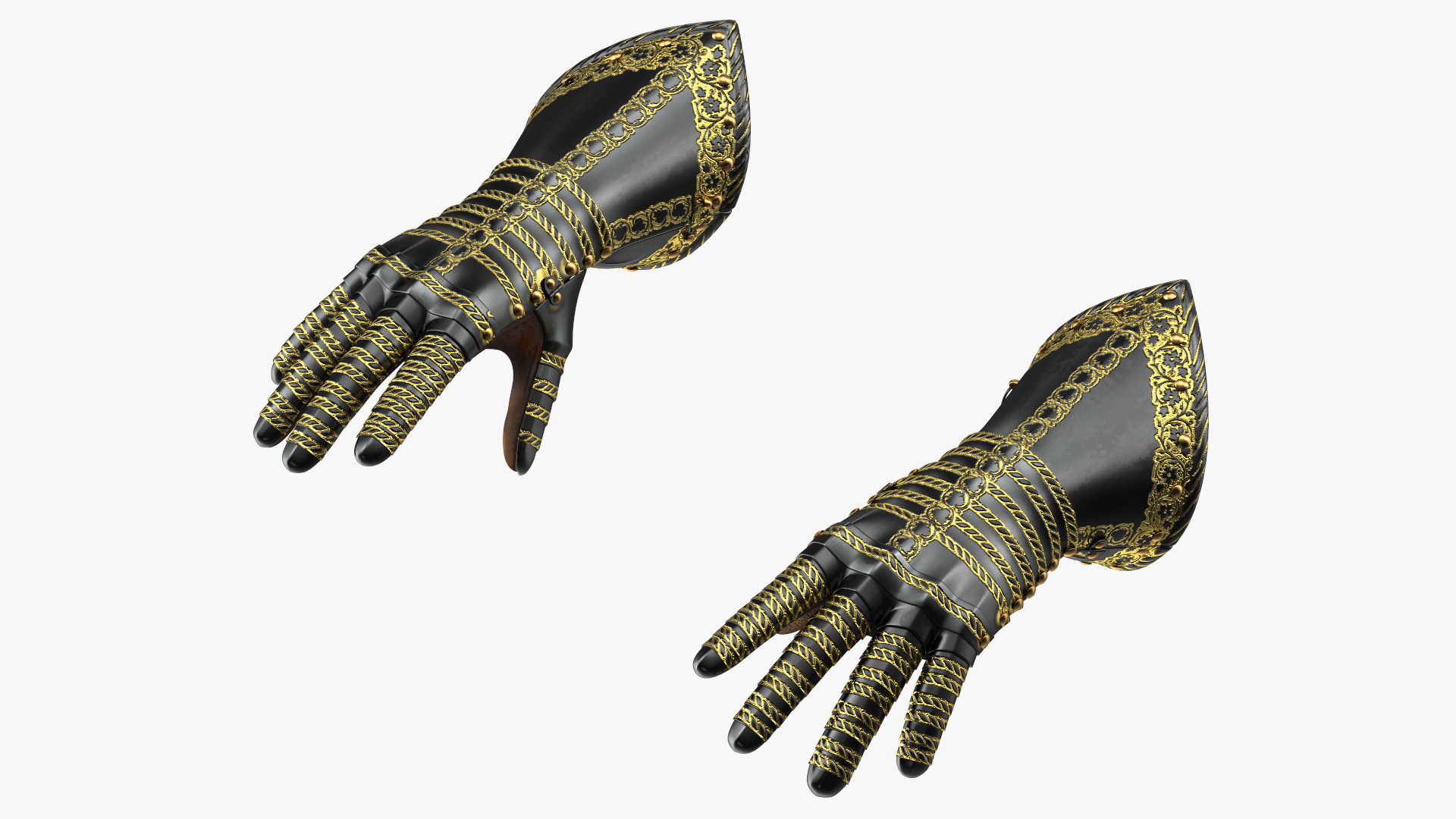 Medieval Knight Black Gold Armor Gauntlets 3D