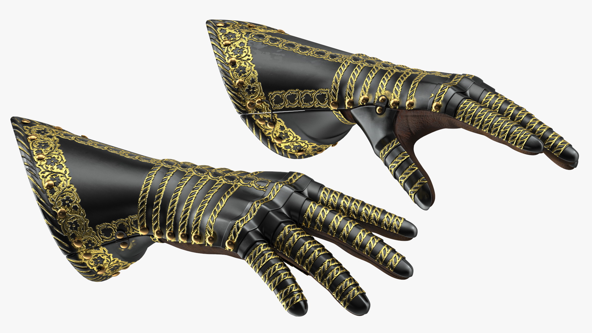 Medieval Knight Black Gold Armor Gauntlets 3D