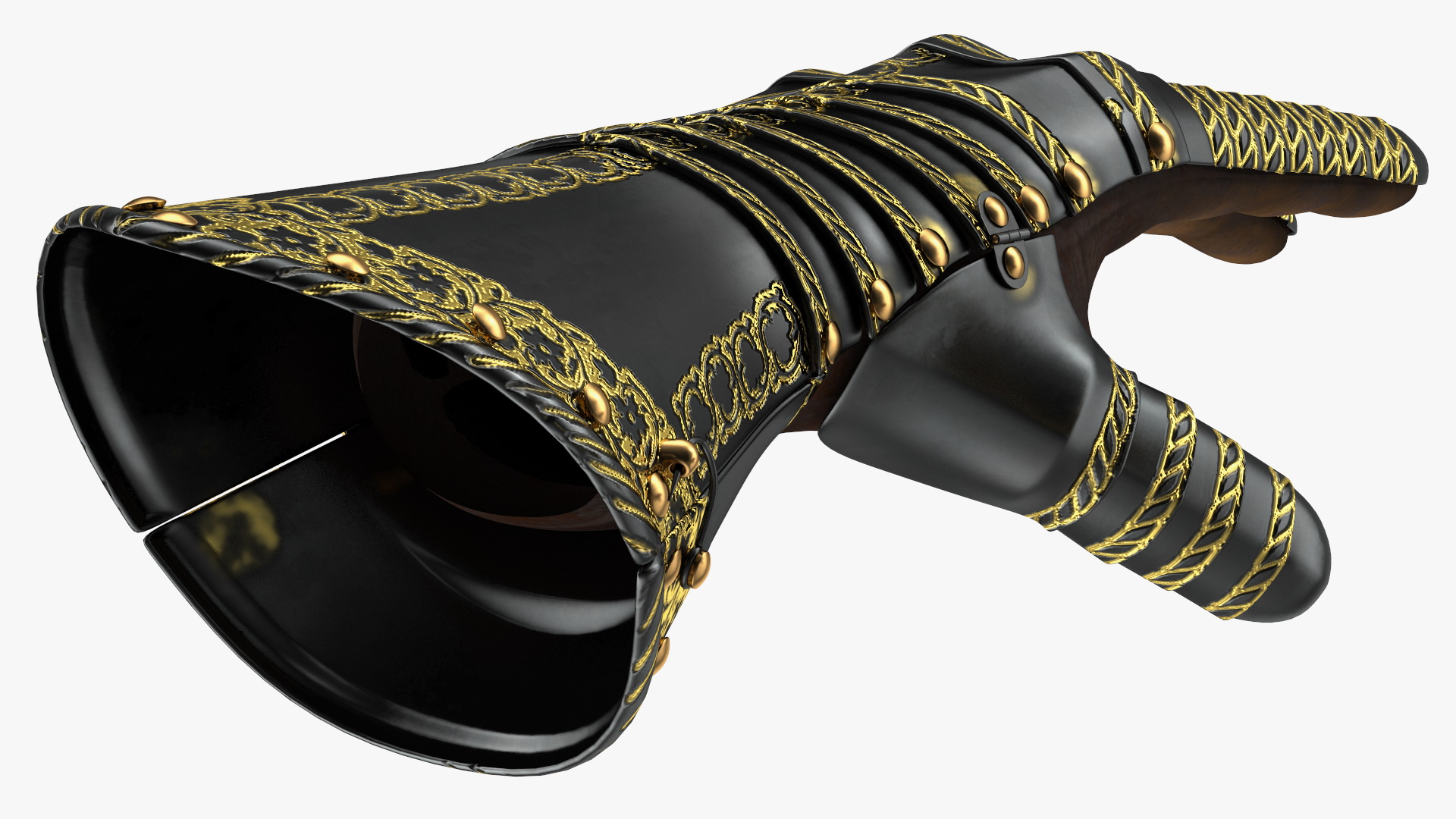 Medieval Knight Black Gold Armor Gauntlets 3D
