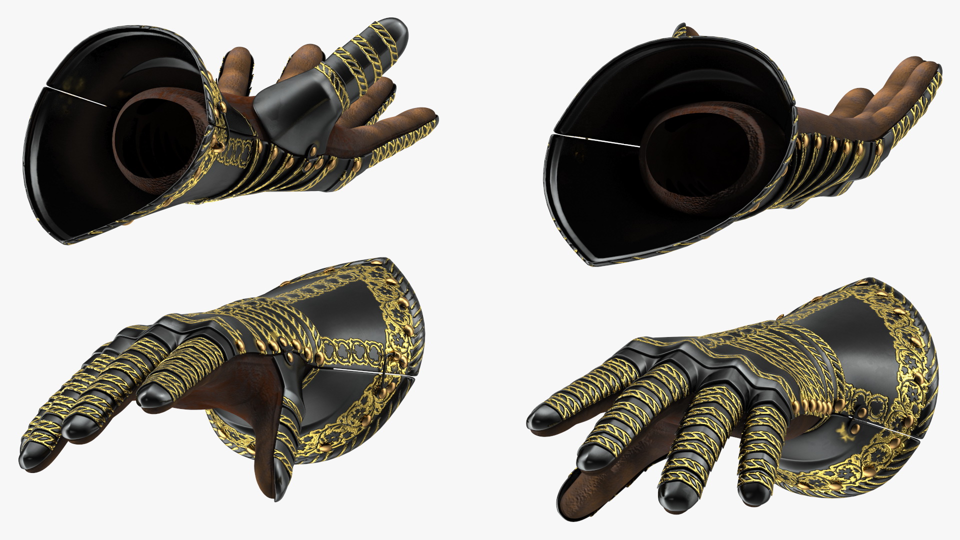 Medieval Knight Black Gold Armor Gauntlets 3D