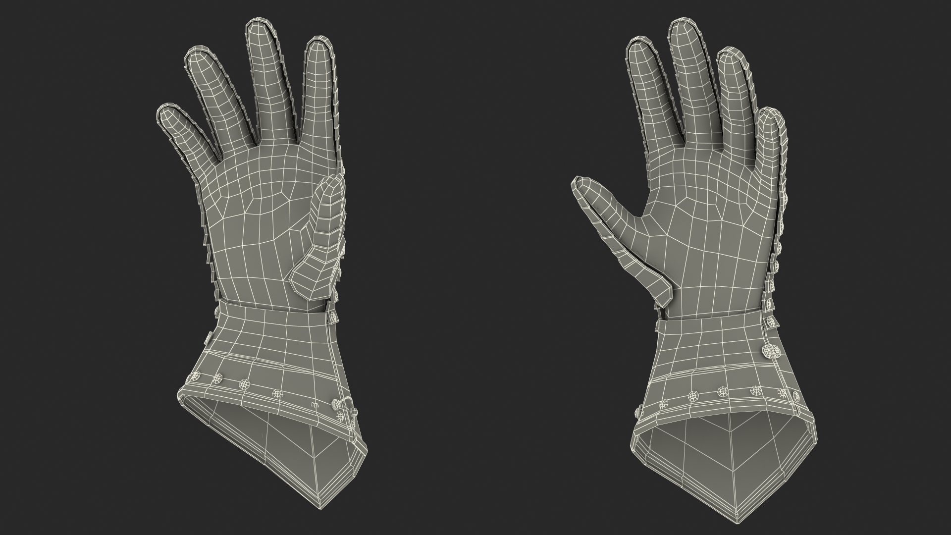 Medieval Knight Black Gold Armor Gauntlets 3D