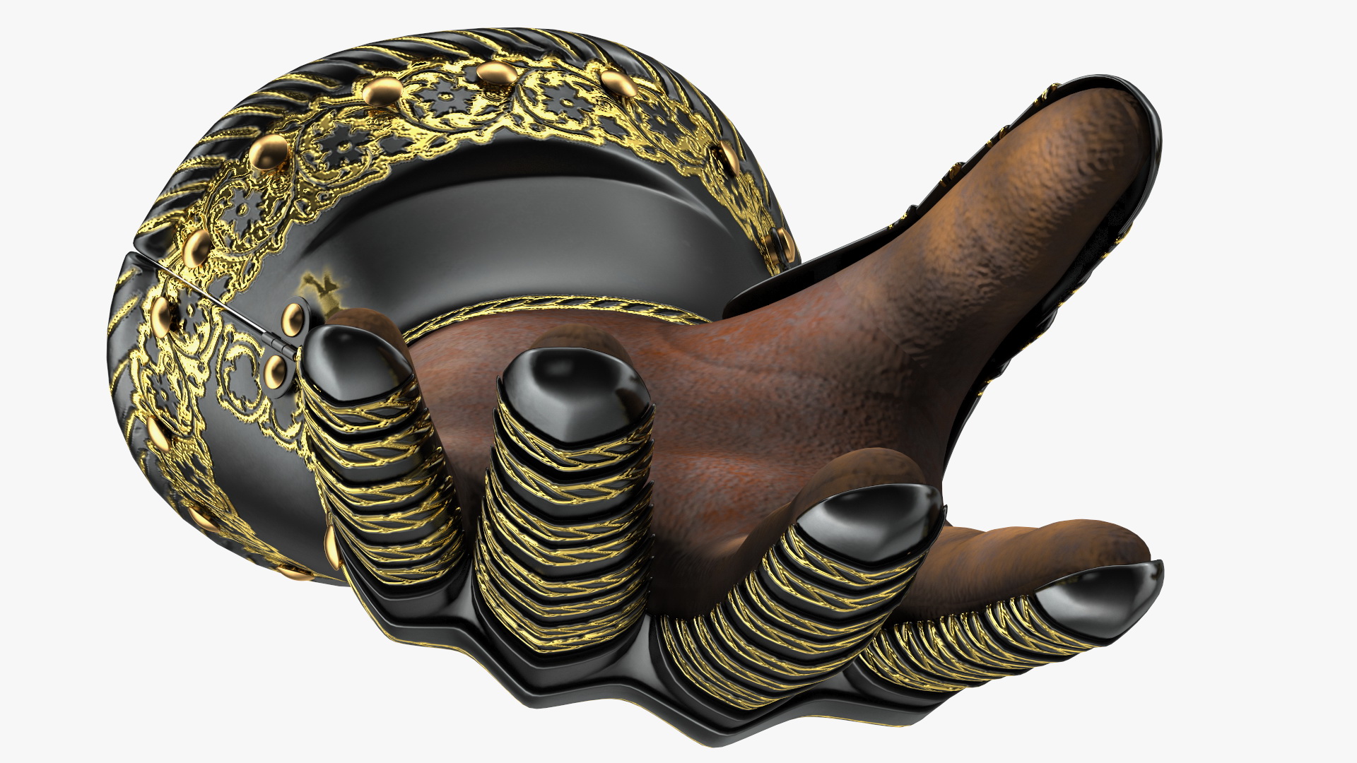 Medieval Knight Black Gold Armor Gauntlets 3D