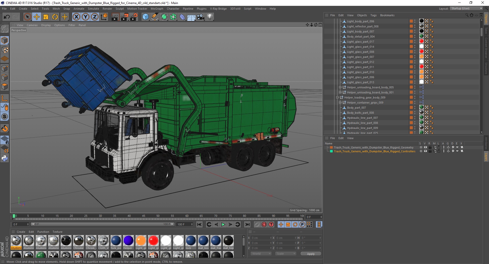 Trash Truck Generic with Dumpster Blue Rigged for Cinema 4D 3D model