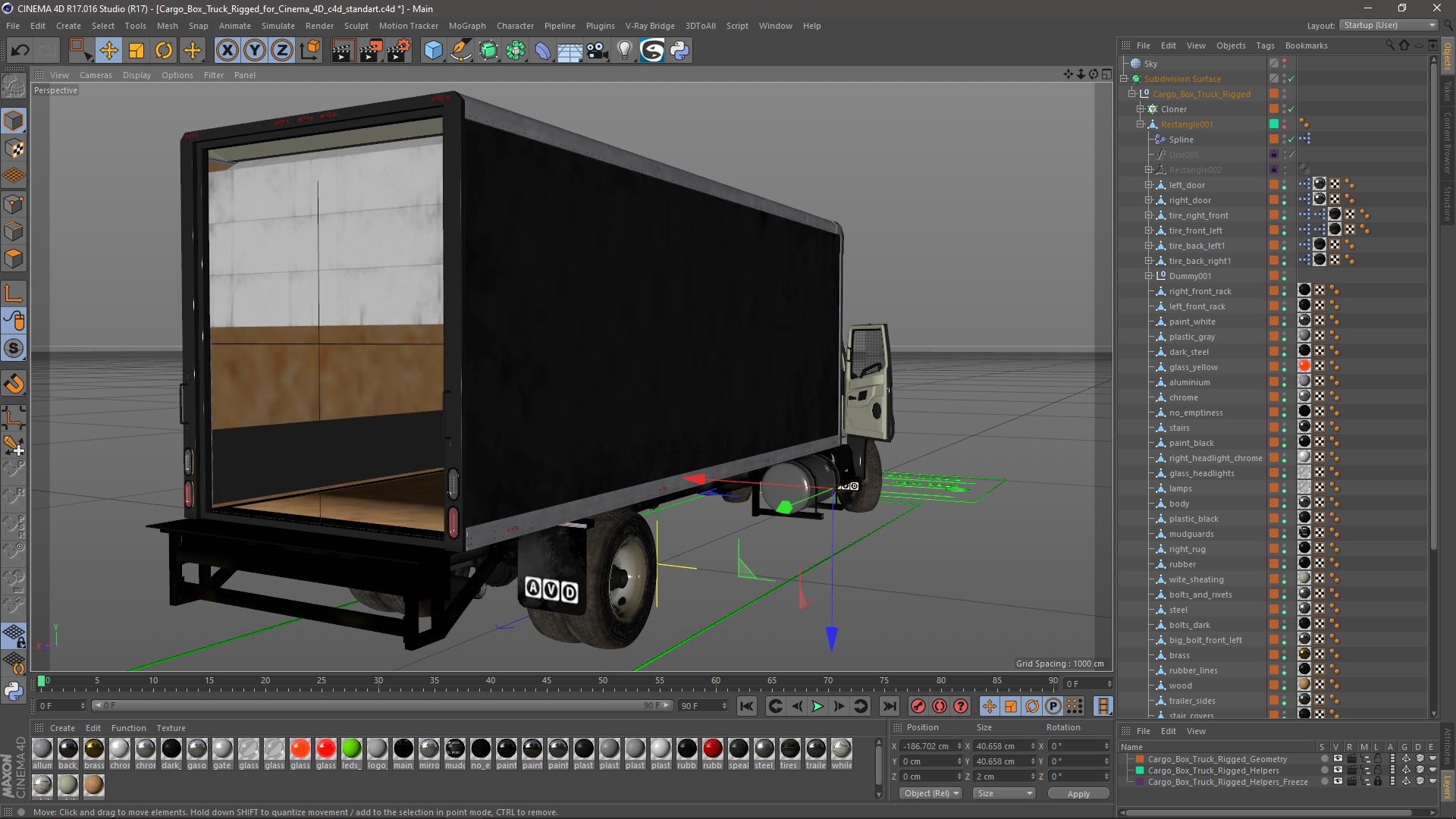 3D Cargo Box Truck Rigged for Cinema 4D