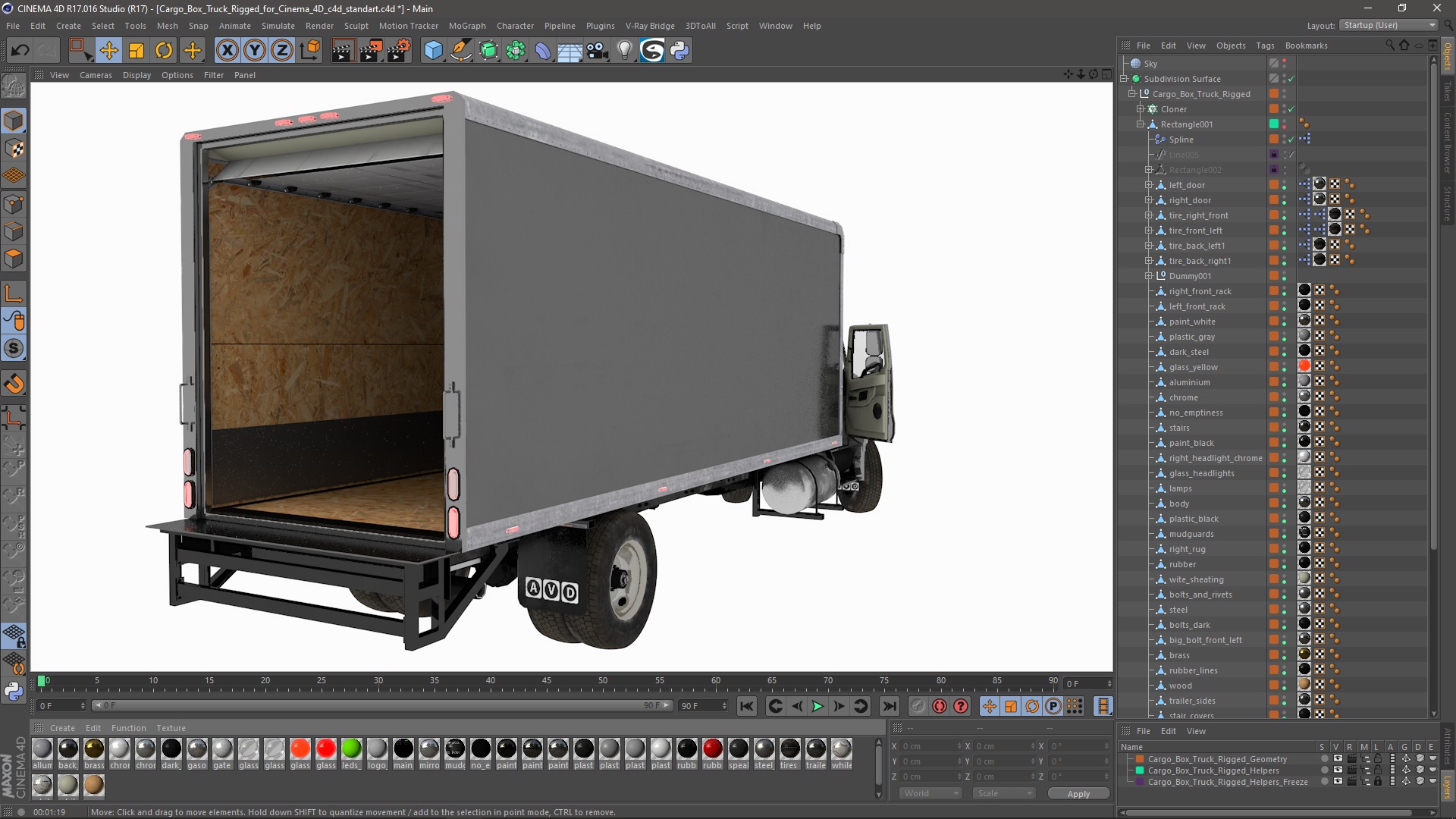 3D Cargo Box Truck Rigged for Cinema 4D