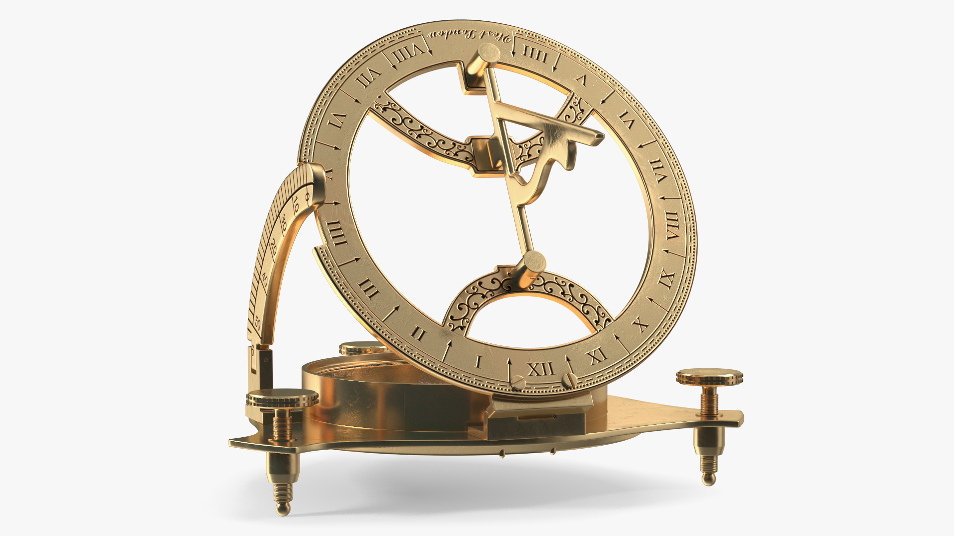 Opened Old Brass Compass with Sundial 3D