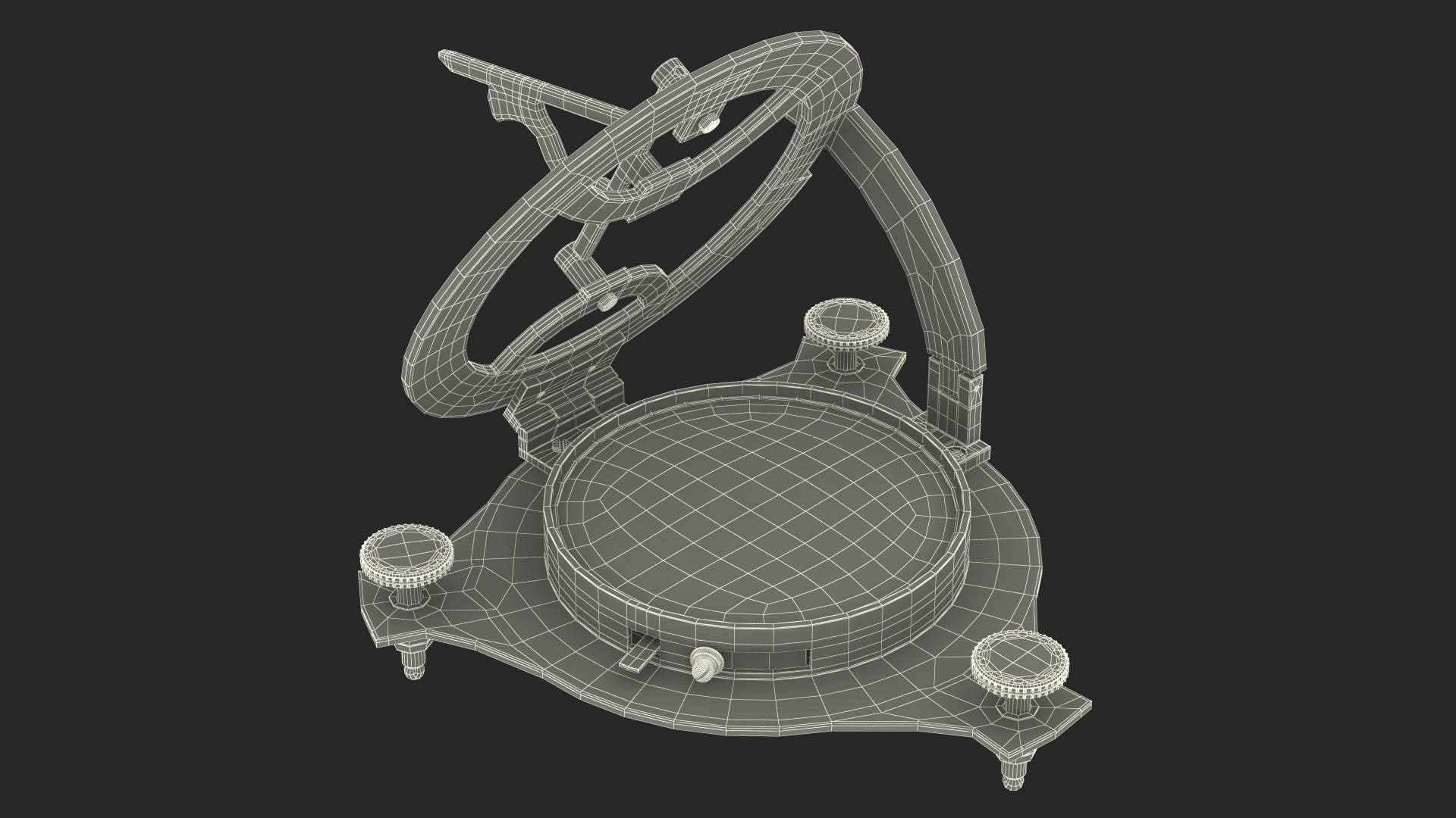 Opened Old Brass Compass with Sundial 3D