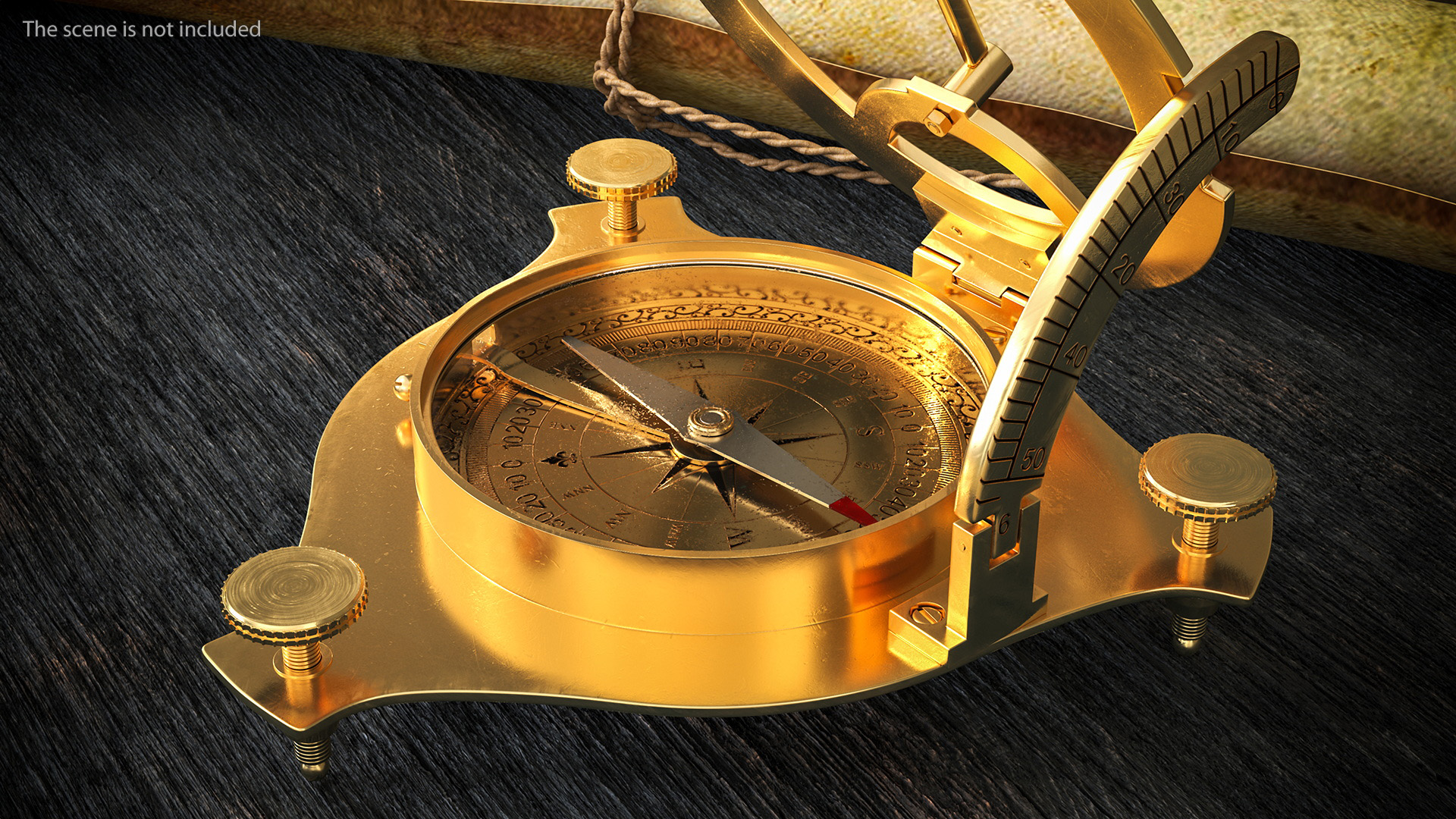 Opened Old Brass Compass with Sundial 3D
