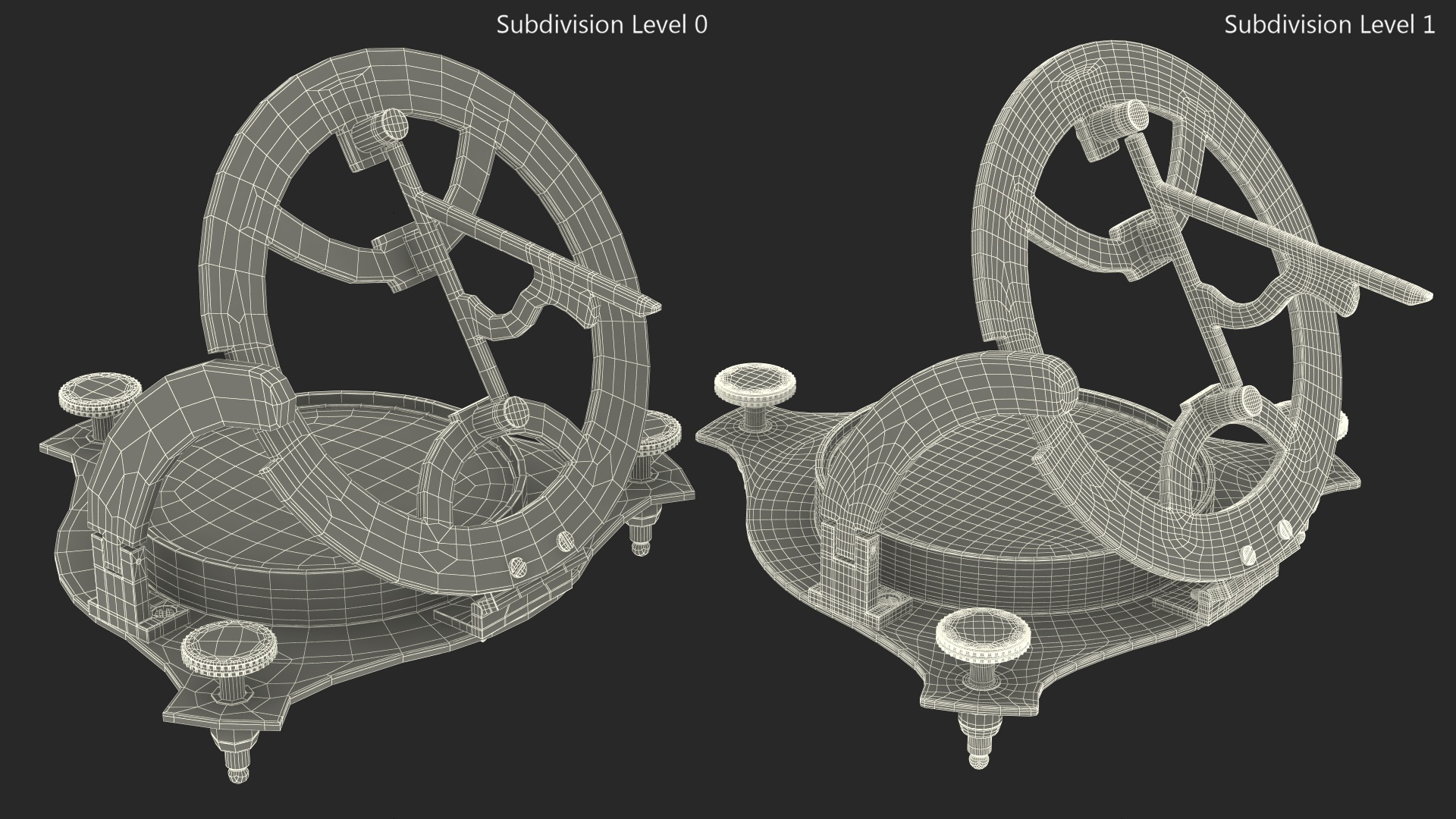 Opened Old Brass Compass with Sundial 3D