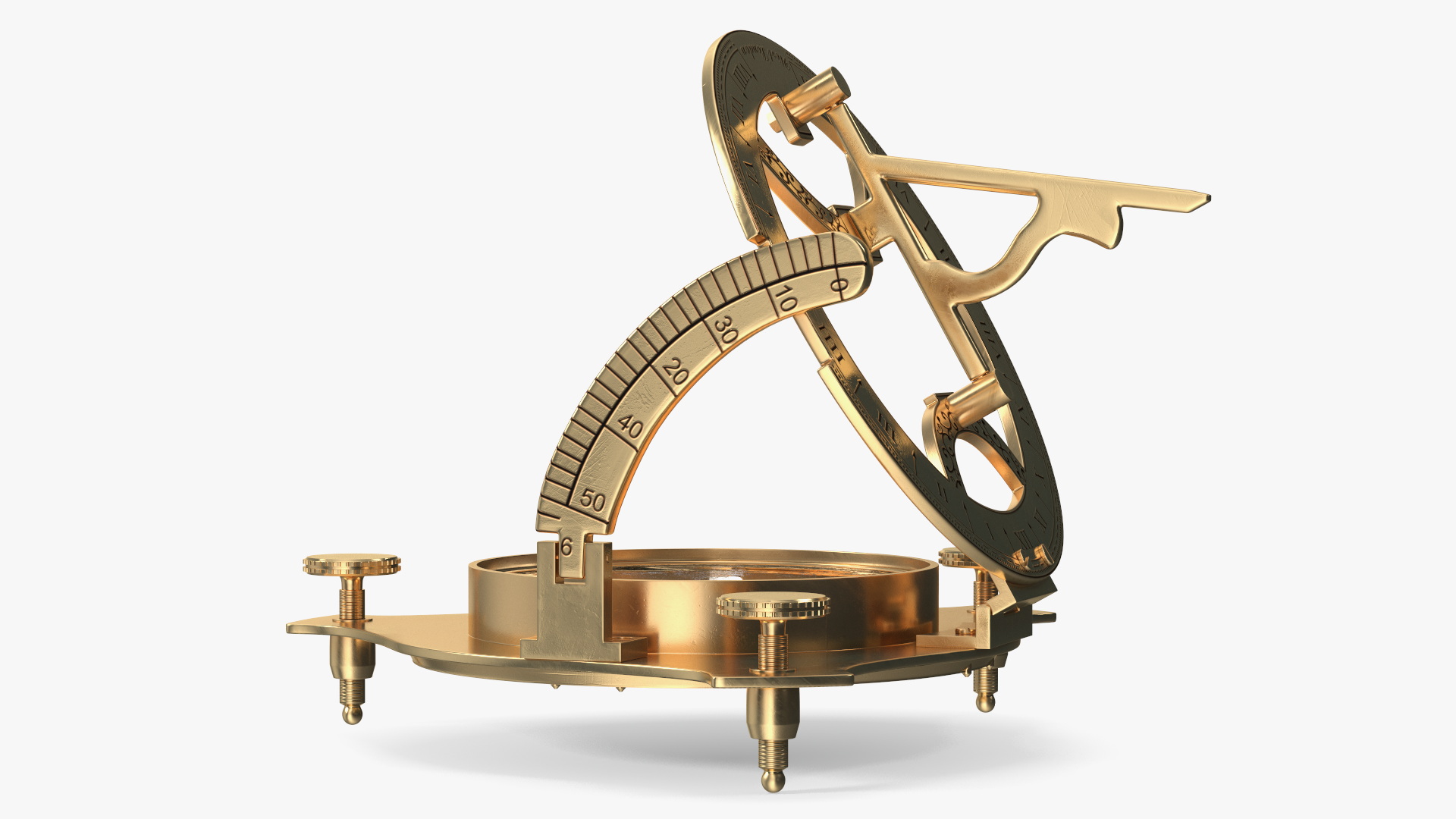 Opened Old Brass Compass with Sundial 3D