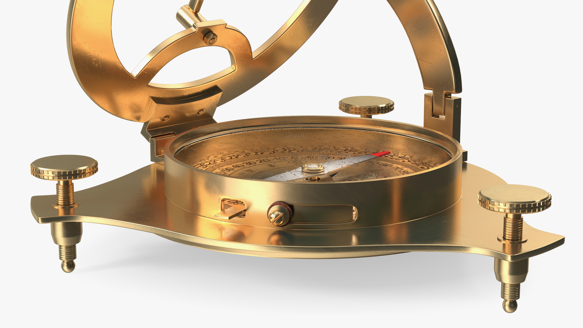 Opened Old Brass Compass with Sundial 3D