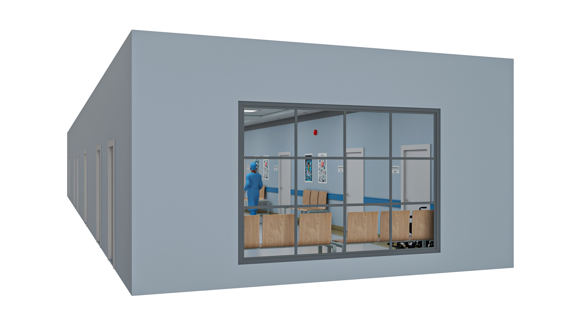 Hospital Hallway Corridor Corner with People 3D model
