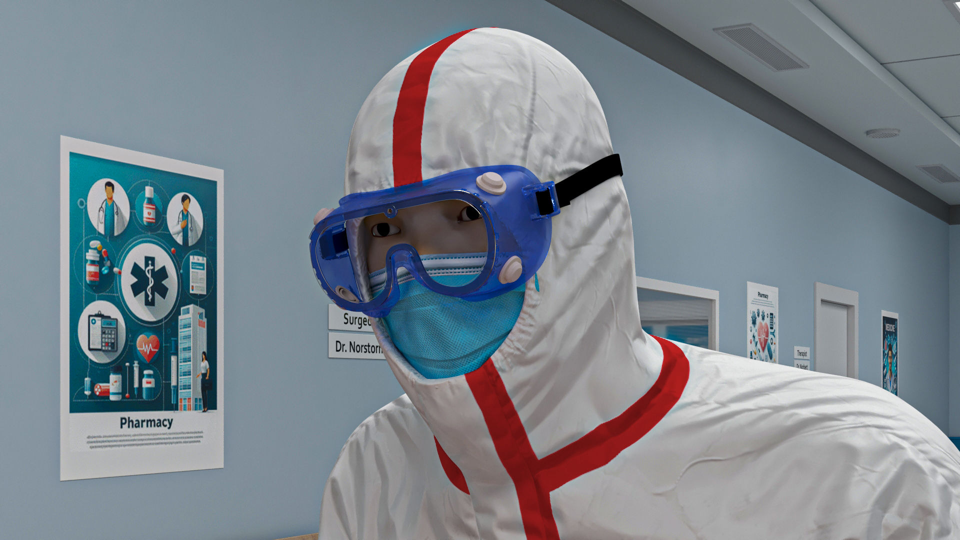 Hospital Hallway Corridor Corner with People 3D model