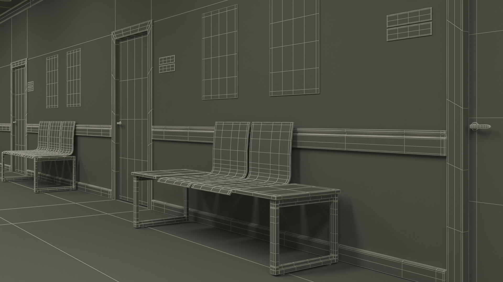Hospital Hallway Corridor Corner with People 3D model