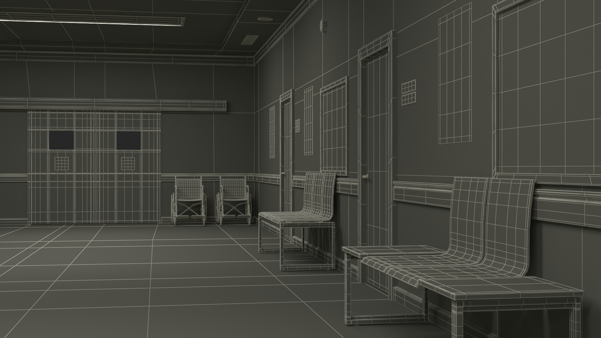 Hospital Hallway Corridor Corner with People 3D model