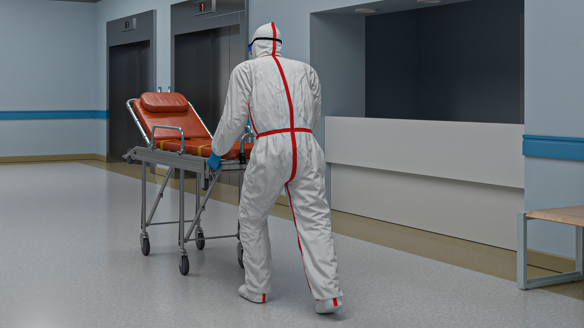 Hospital Hallway Corridor Corner with People 3D model
