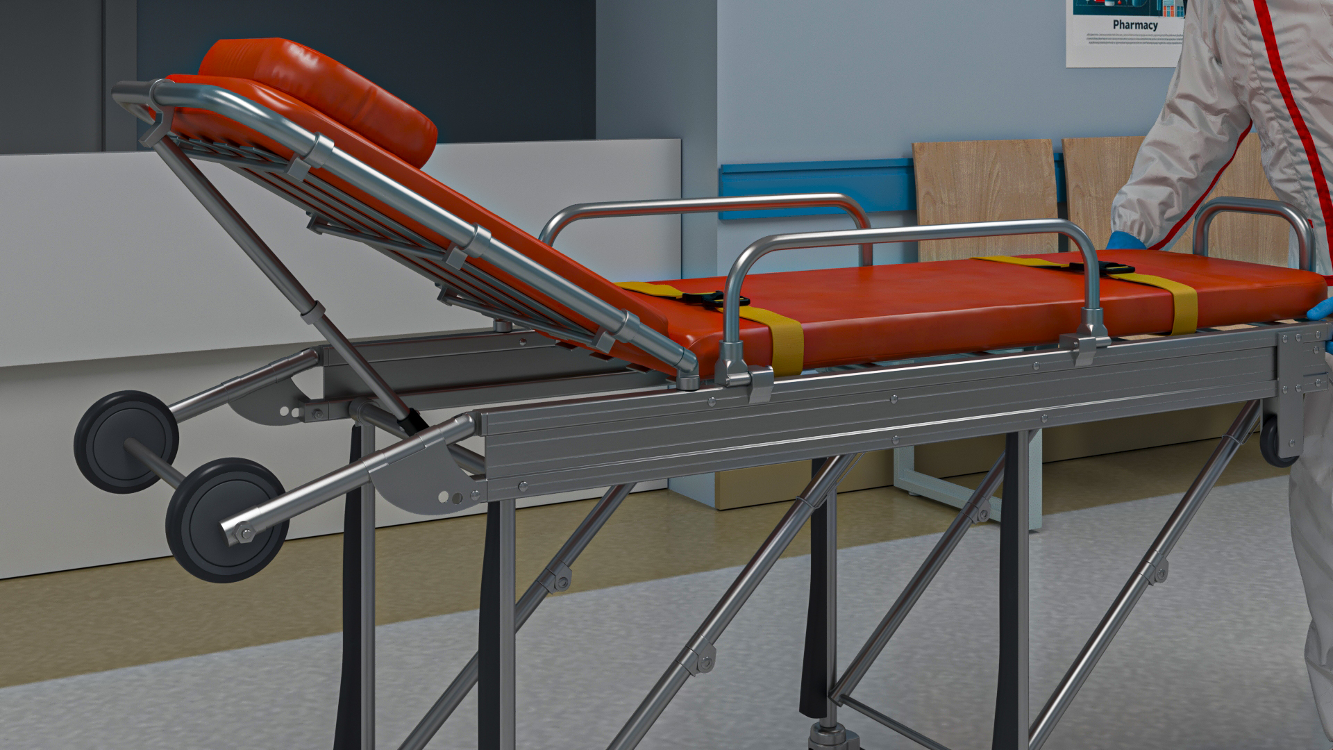 Hospital Hallway Corridor Corner with People 3D model