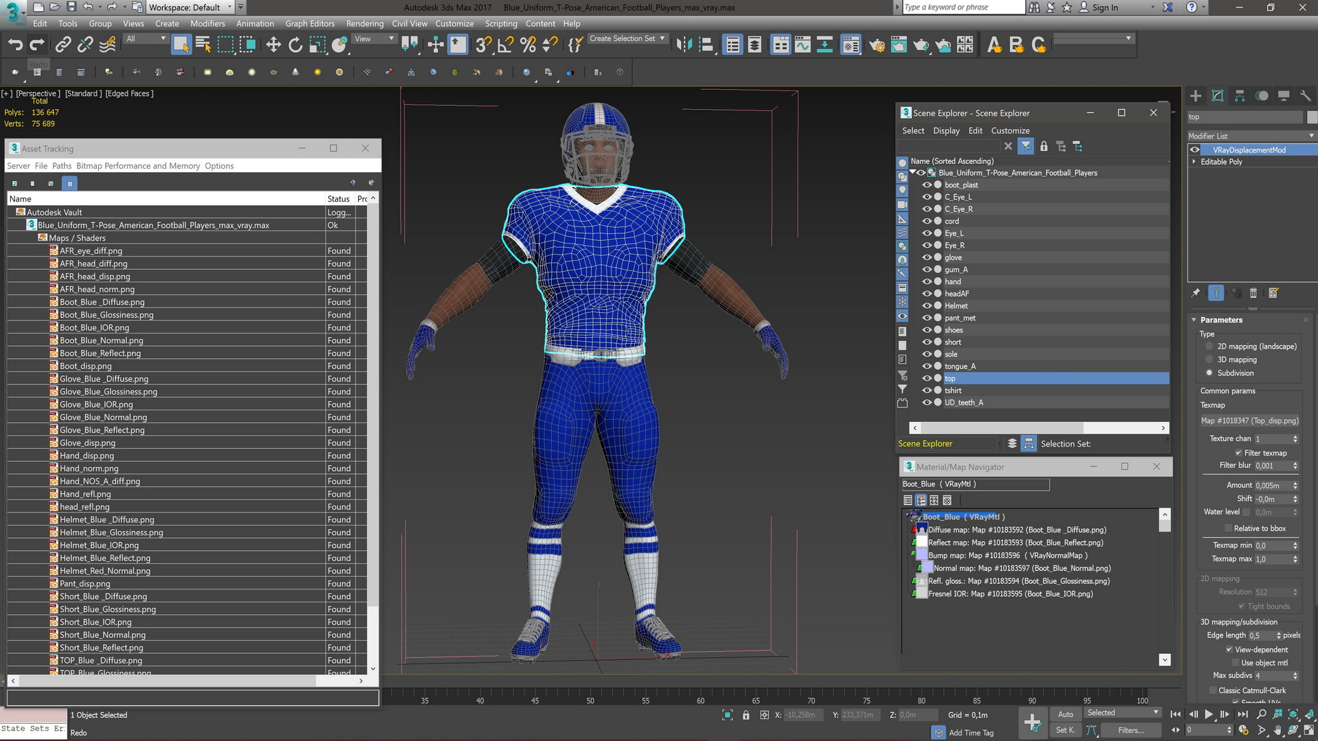 3D model Blue Uniform T-Pose American Football Players