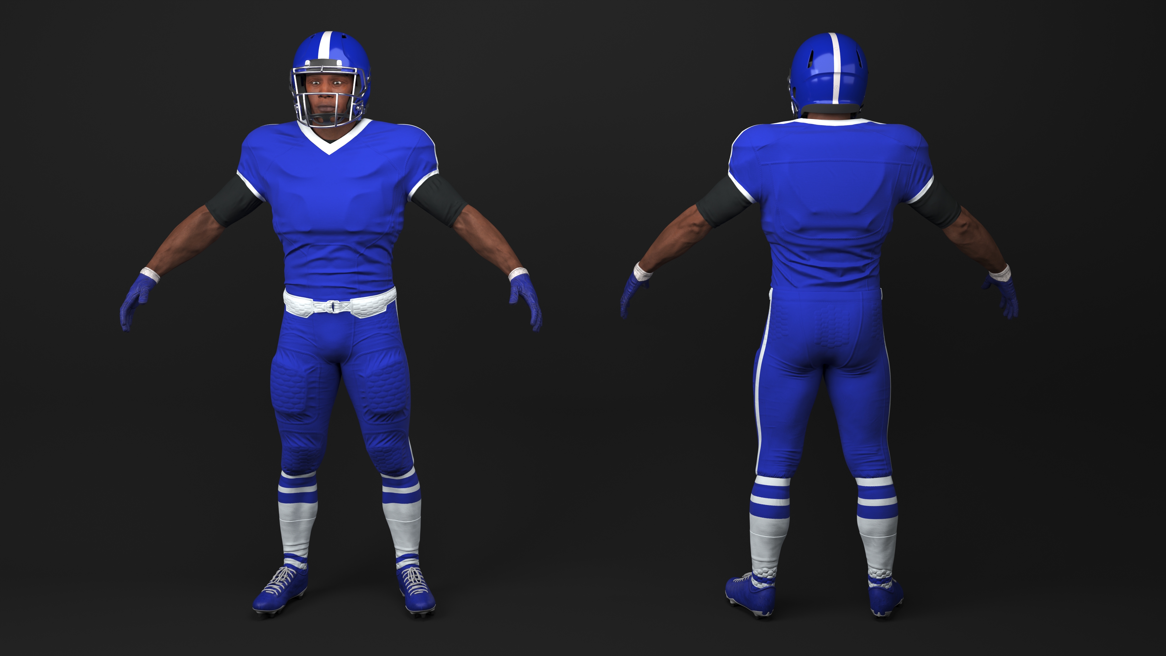 3D model Blue Uniform T-Pose American Football Players