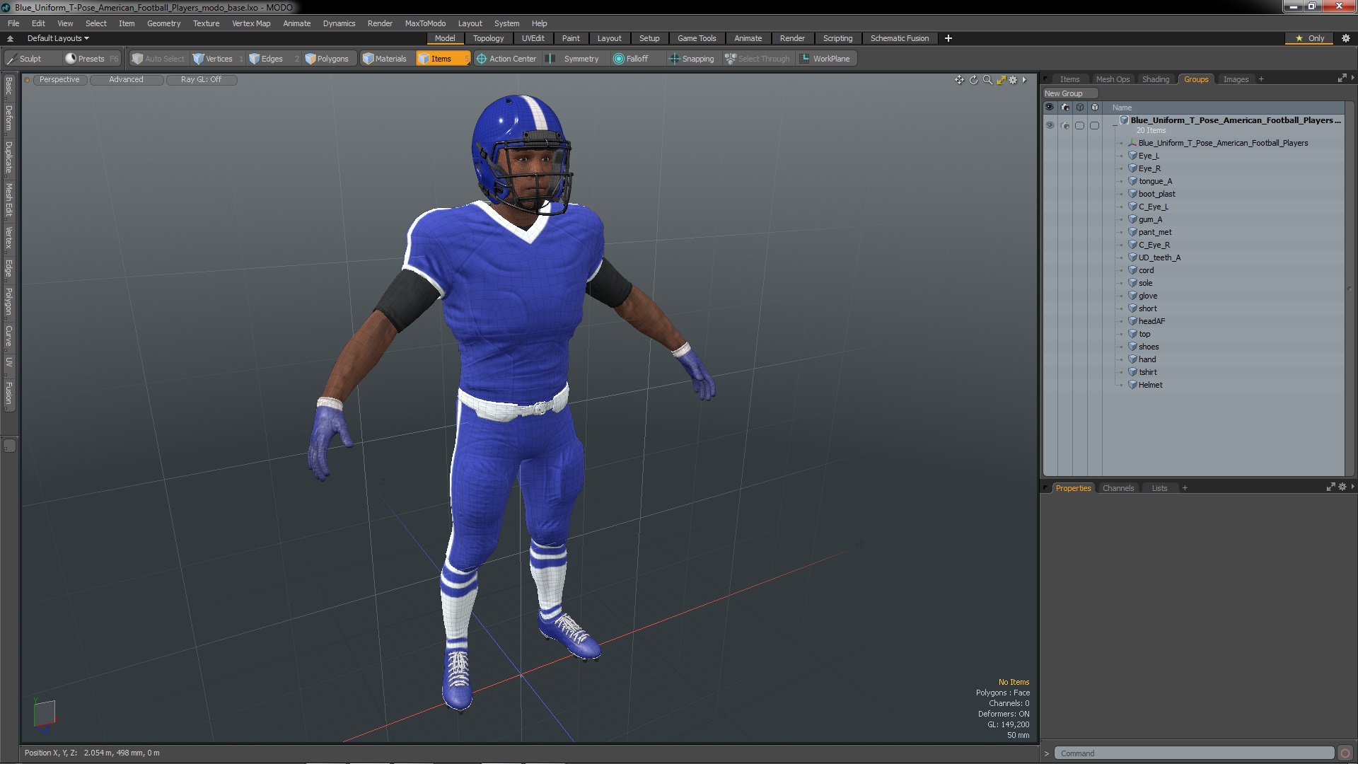 3D model Blue Uniform T-Pose American Football Players