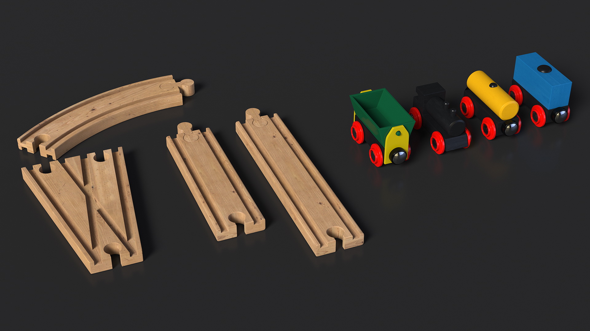Wooden Toy Train Set with Tracks 3D