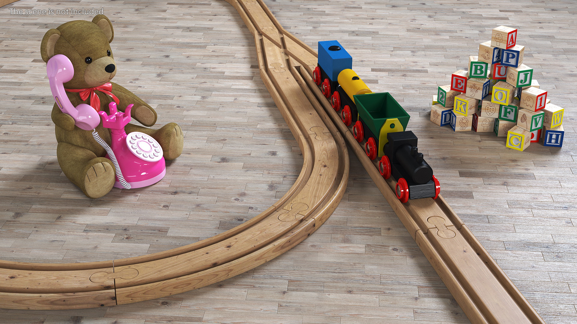 Wooden Toy Train Set with Tracks 3D