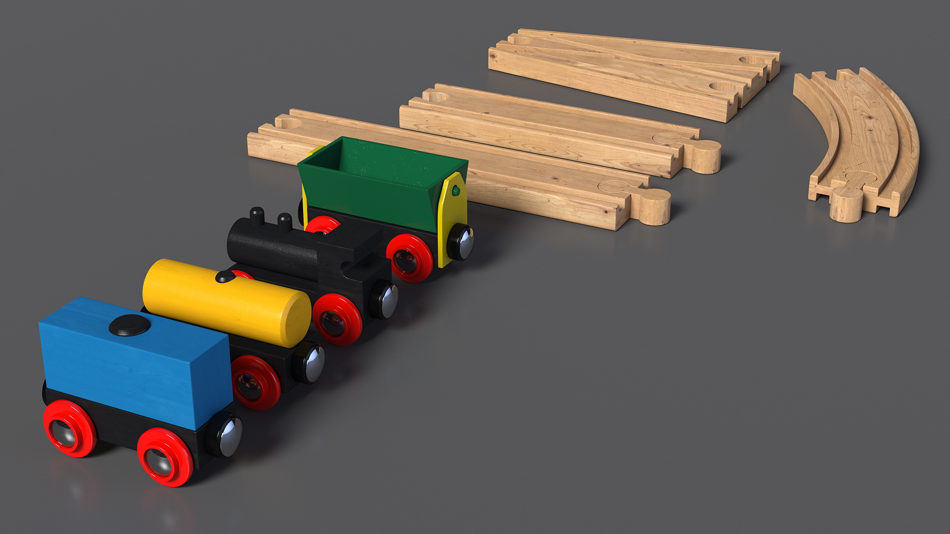 Wooden Toy Train Set with Tracks 3D