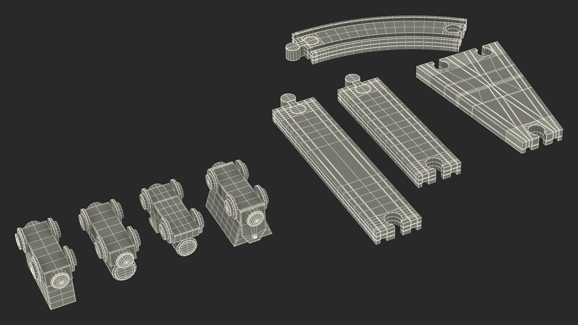 Wooden Toy Train Set with Tracks 3D