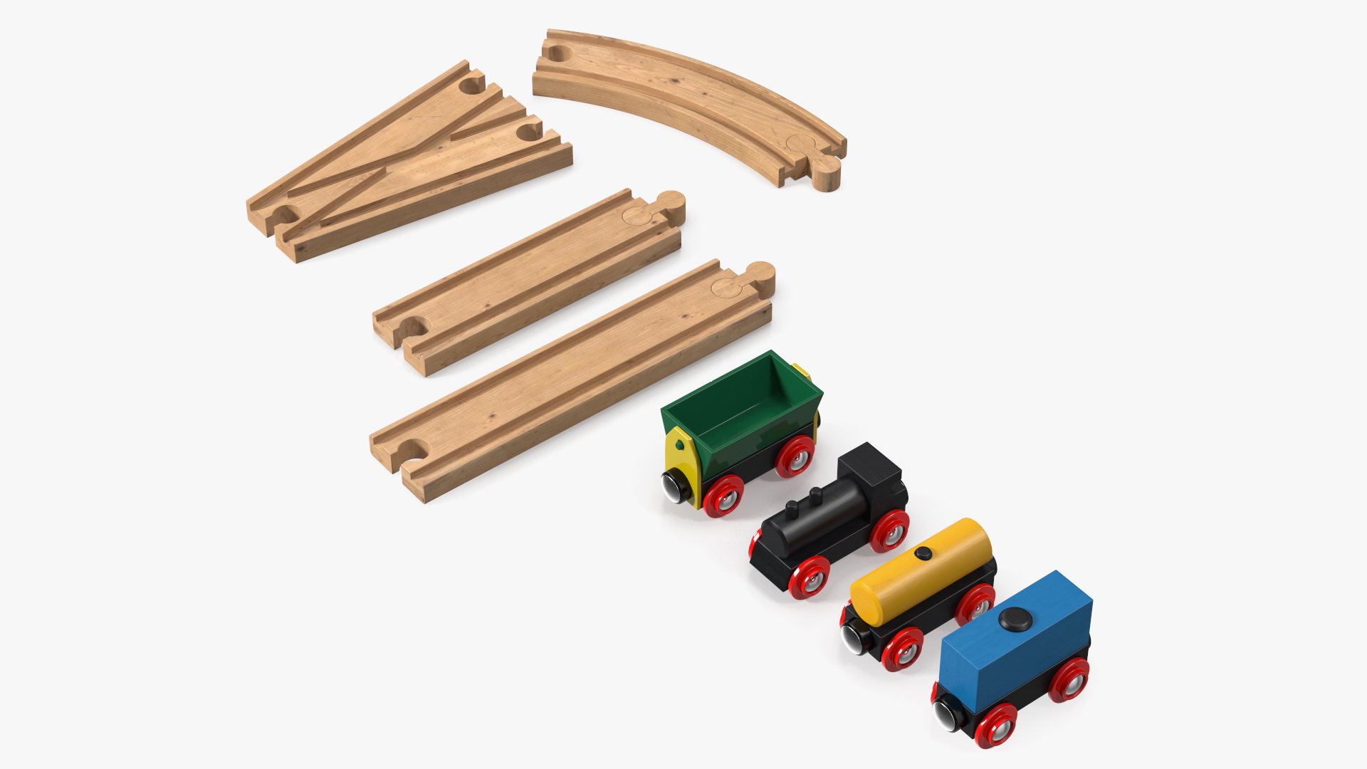 Wooden Toy Train Set with Tracks 3D