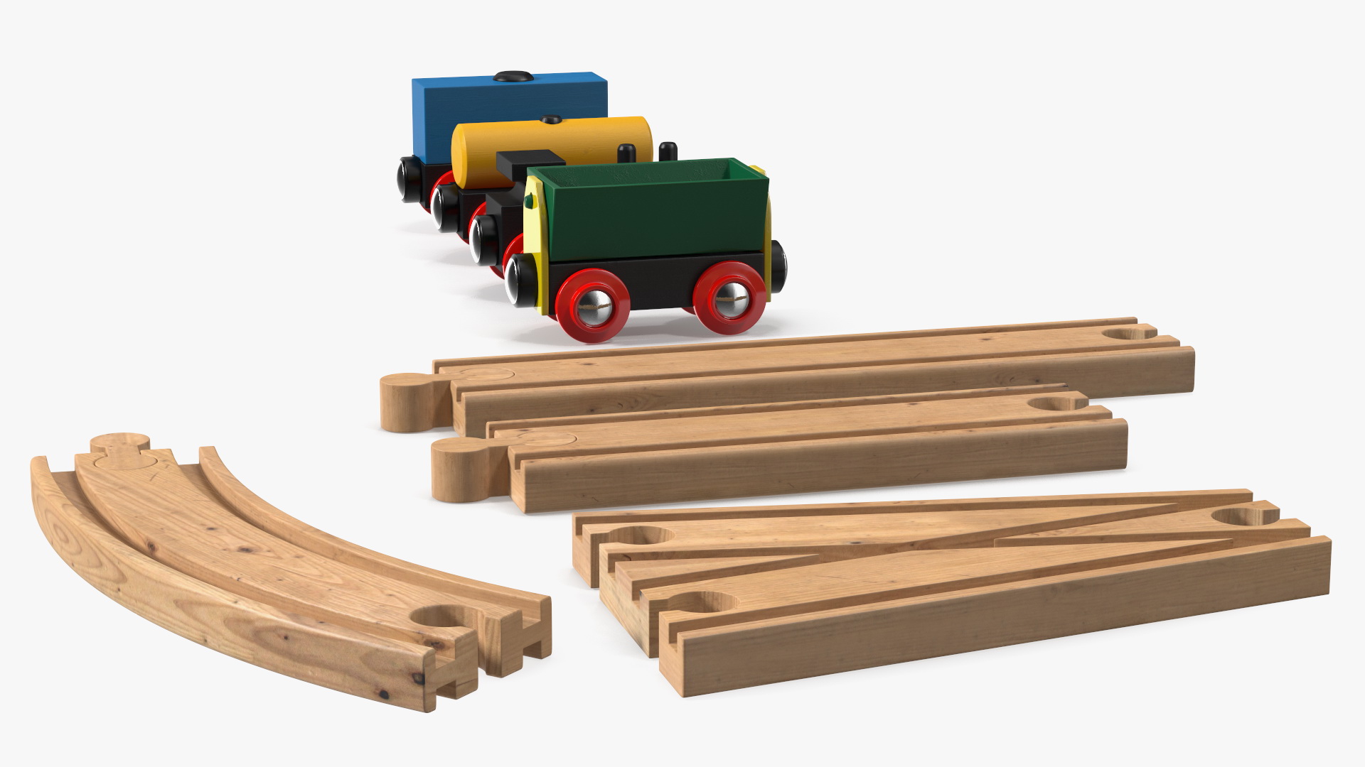 Wooden Toy Train Set with Tracks 3D