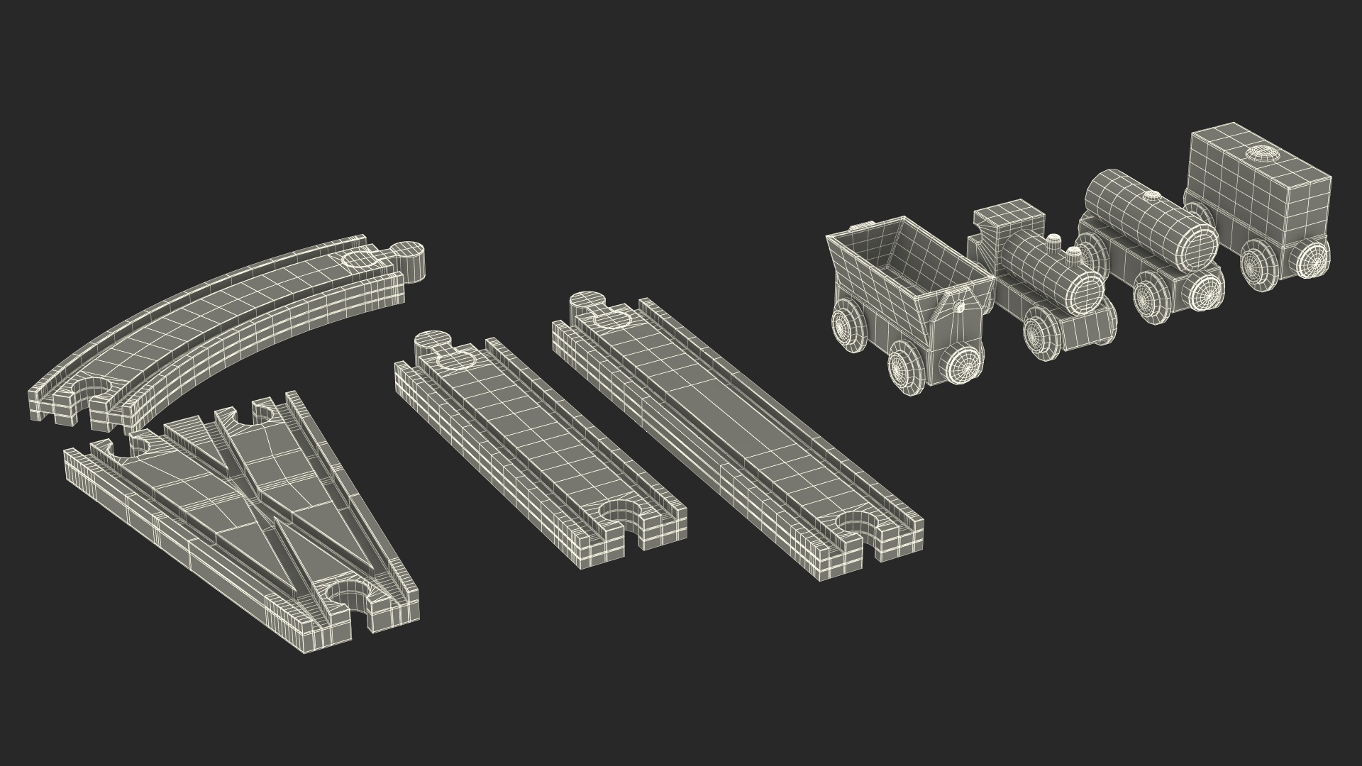 Wooden Toy Train Set with Tracks 3D