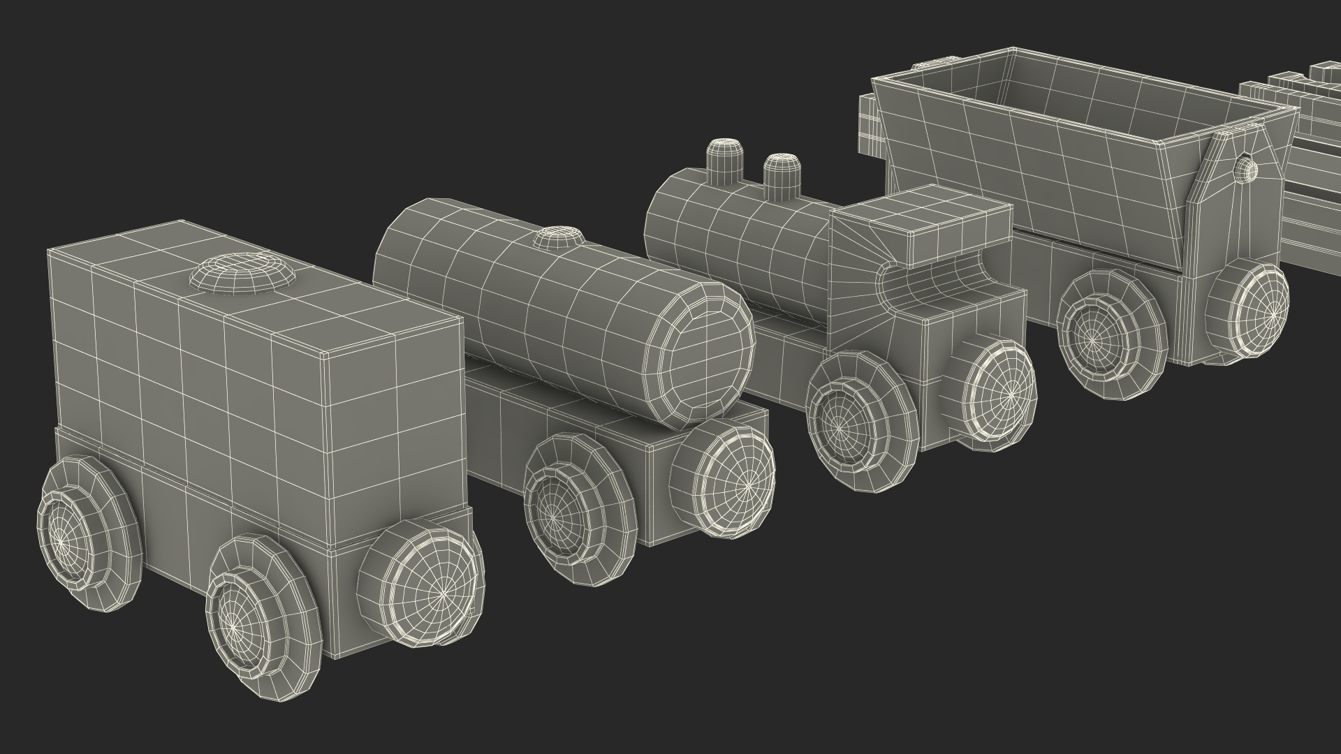 Wooden Toy Train Set with Tracks 3D