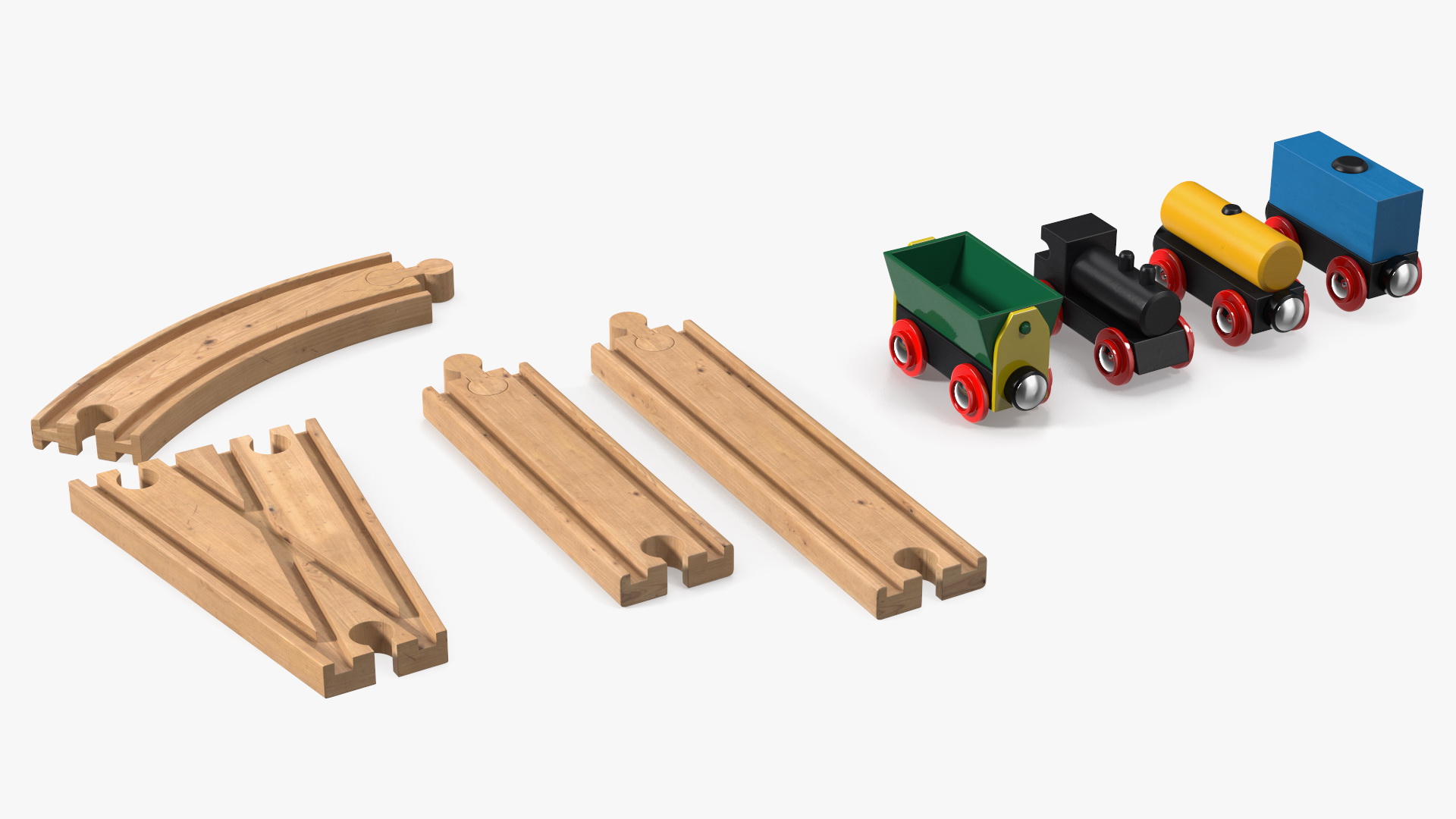 Wooden Toy Train Set with Tracks 3D