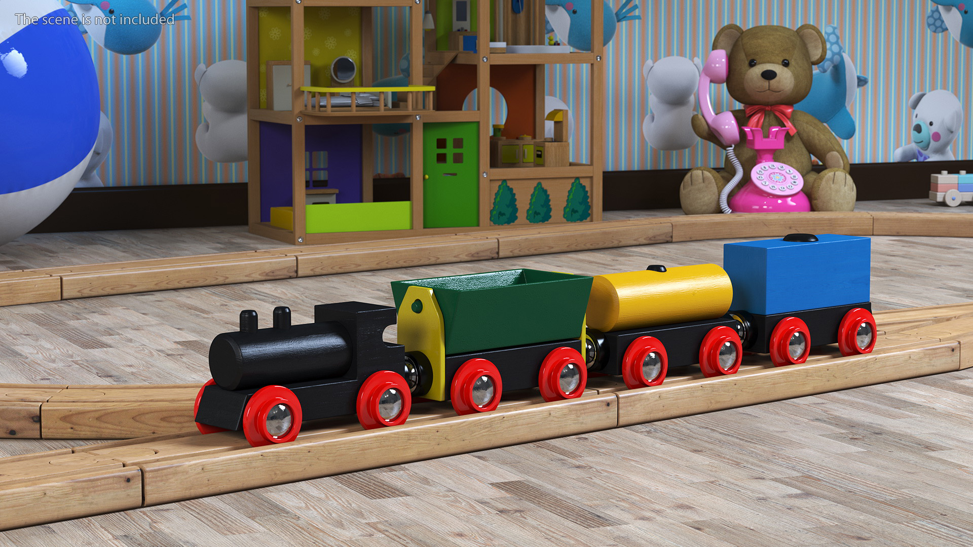 Wooden Toy Train Set with Tracks 3D