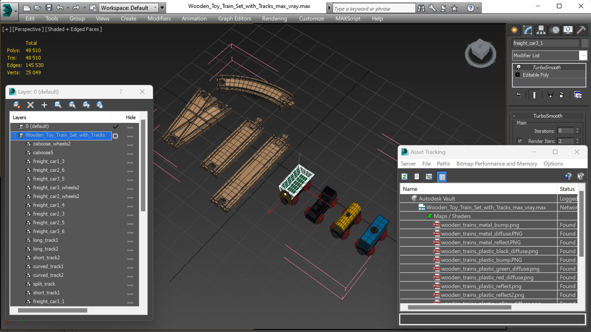 Wooden Toy Train Set with Tracks 3D