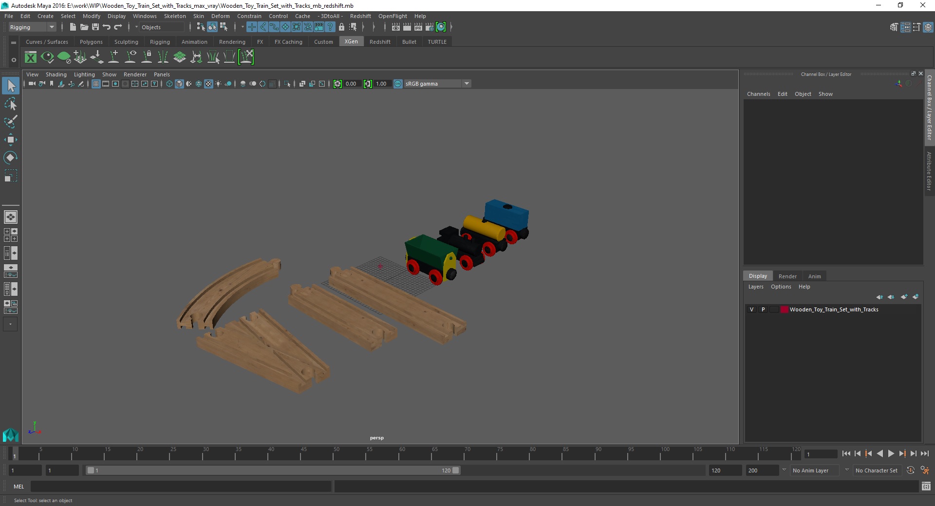 Wooden Toy Train Set with Tracks 3D