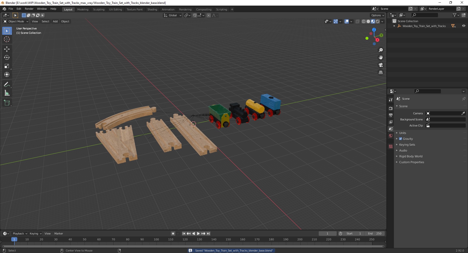 Wooden Toy Train Set with Tracks 3D
